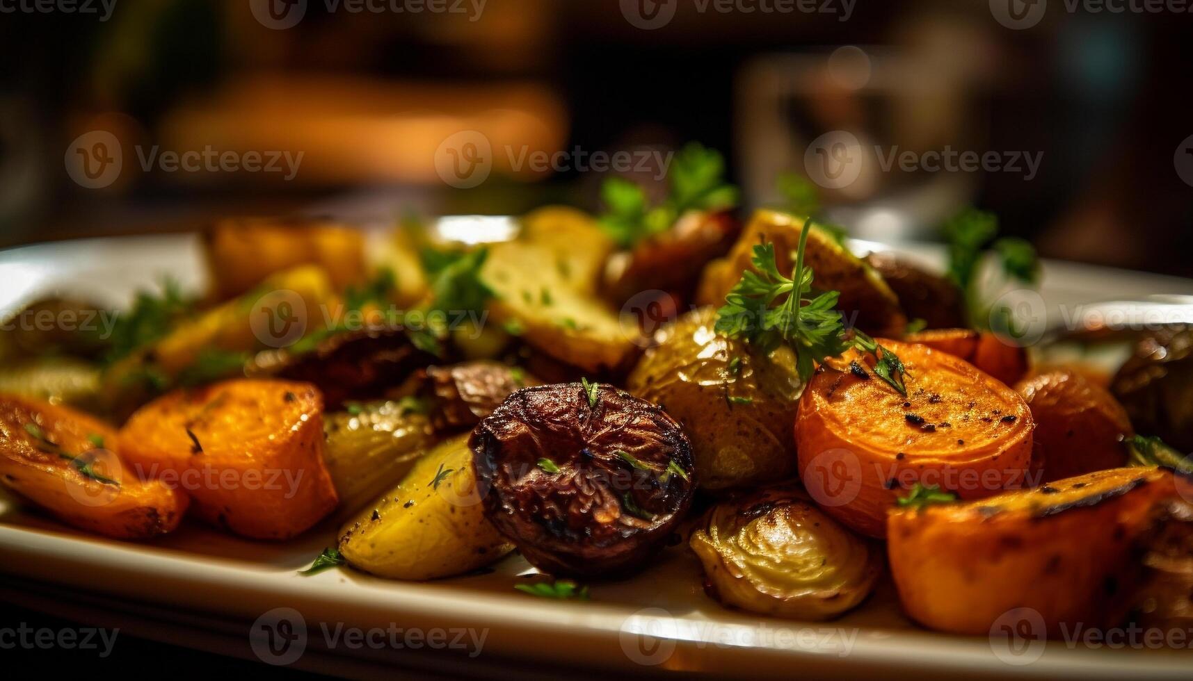 gegrillt Vegetarier Mahlzeit mit frisch organisch Gemüse generiert durch ai foto