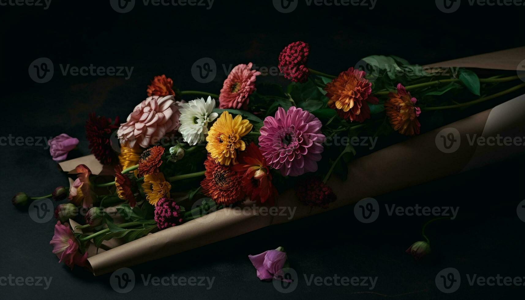 frisch Strauß von Rosa und lila Blüten generiert durch ai foto