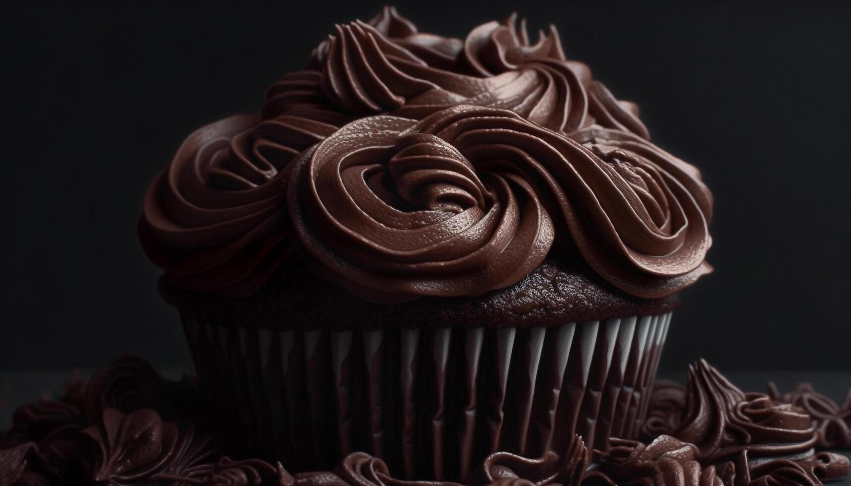 nachsichtig Schokolade Cupcake mit cremig Glasur Dekoration generiert durch ai foto