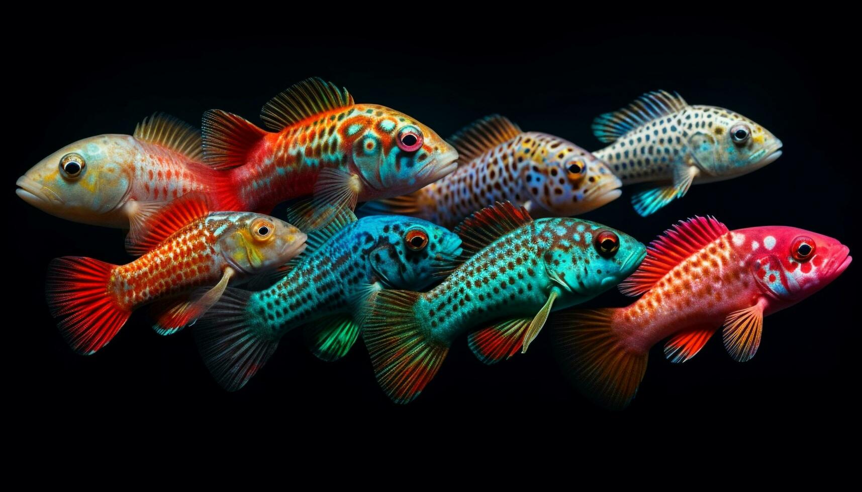 ein Schule von aufwendig Fisch schwimmen anmutig generiert durch ai foto