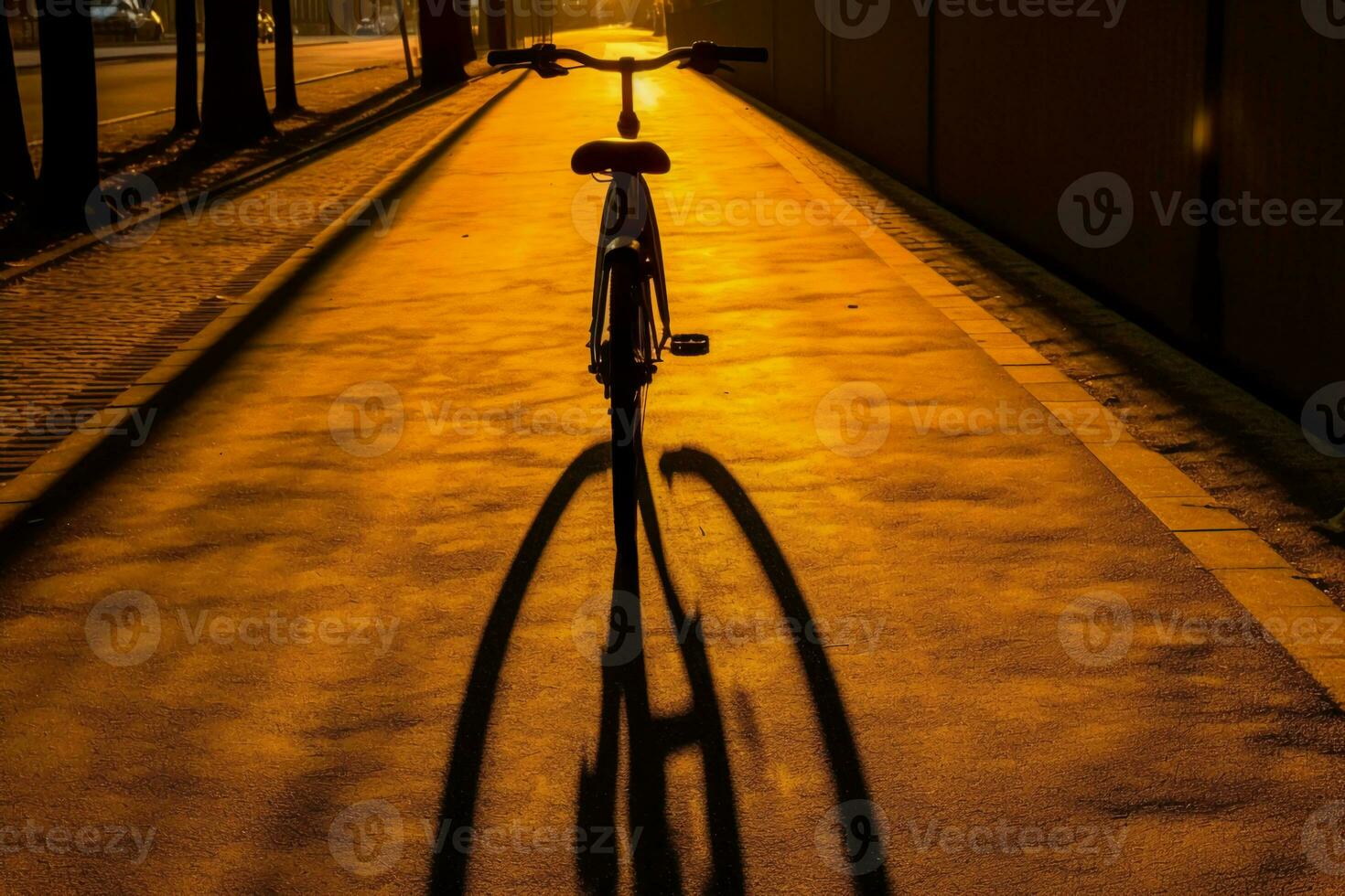 Schatten von Fahrrad beim golden Stunde im Hamburg. ai generativ foto