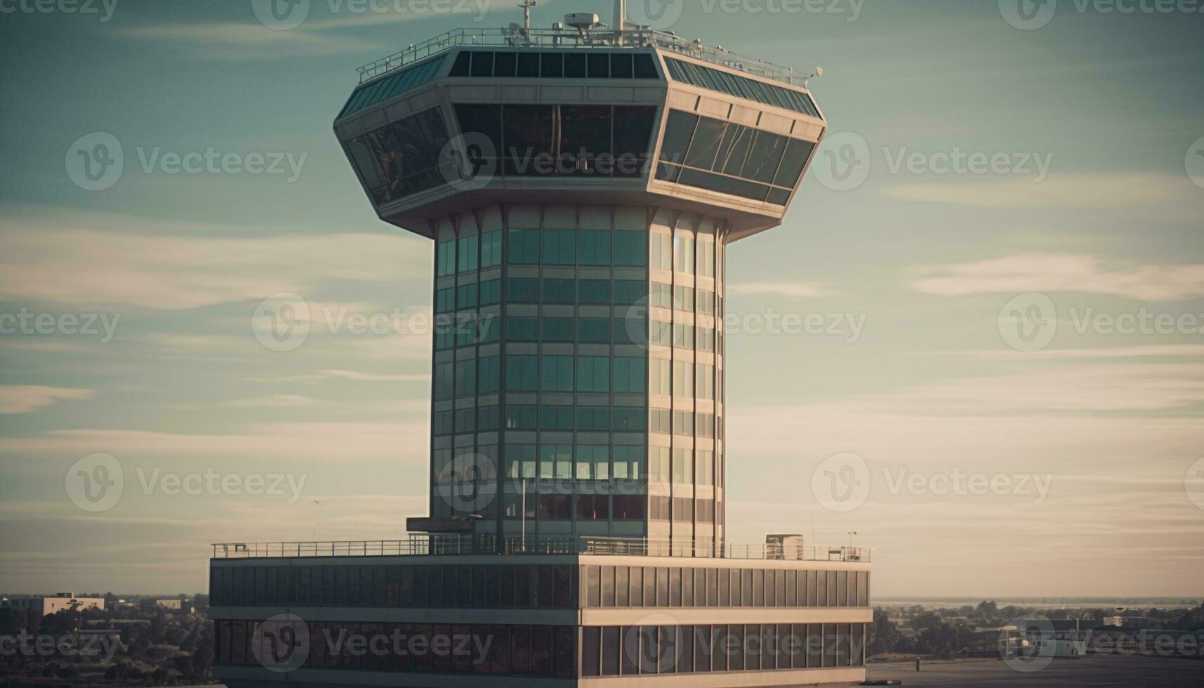 modern Wolkenkratzer spiegelt futuristisch Luft der Verkehr Steuerung Turm im Stadtbild generiert durch ai foto