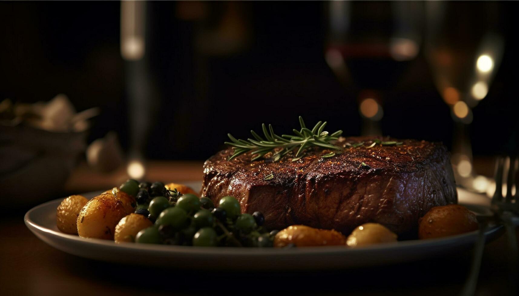 saftig gegrillt Filet Steak mit bereit Kartoffel und reif Gemüse generiert durch ai foto