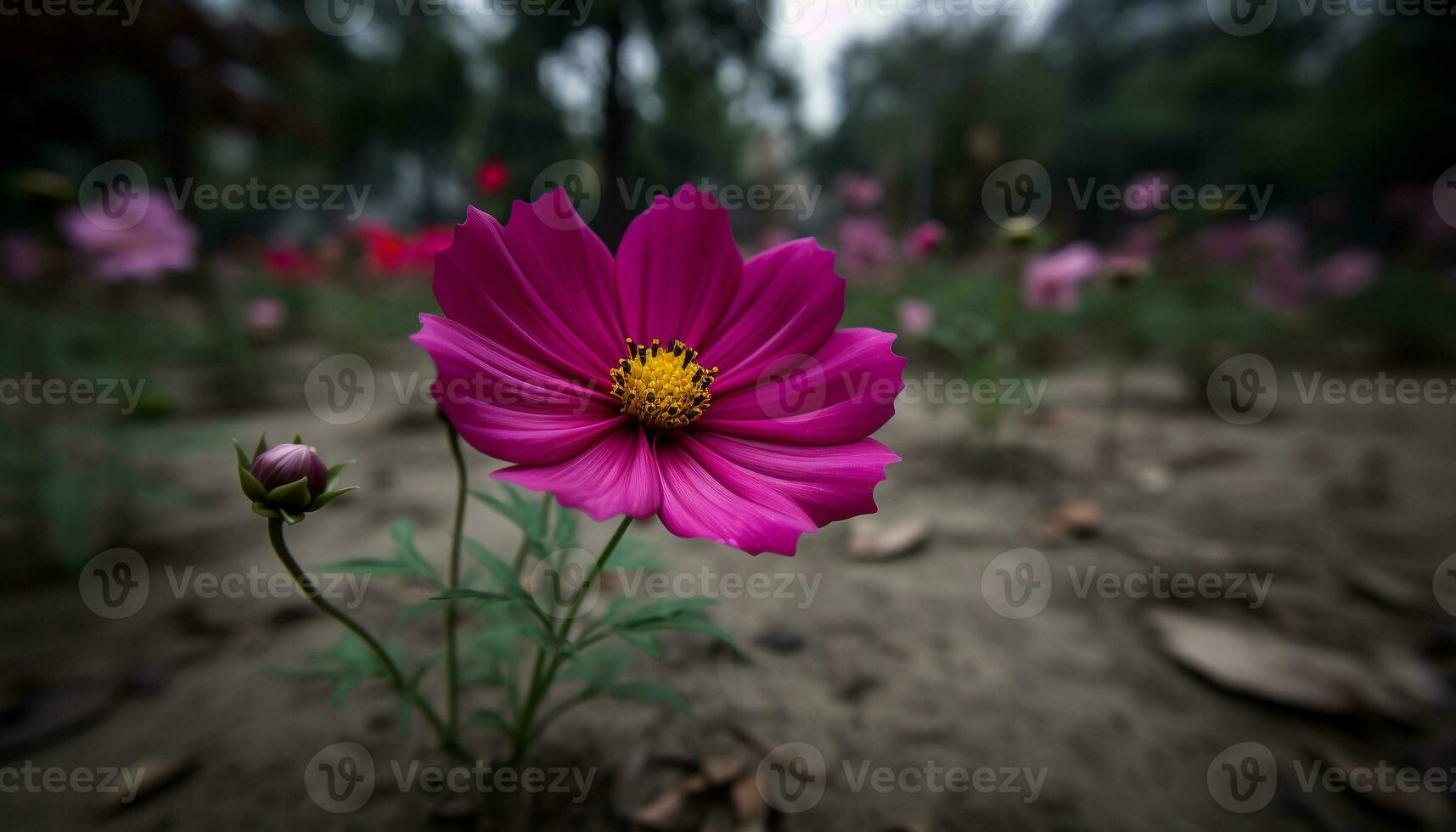 beschwingt Dahlie blühen im ein Wiese von Wildblumen und Gras generiert durch ai foto