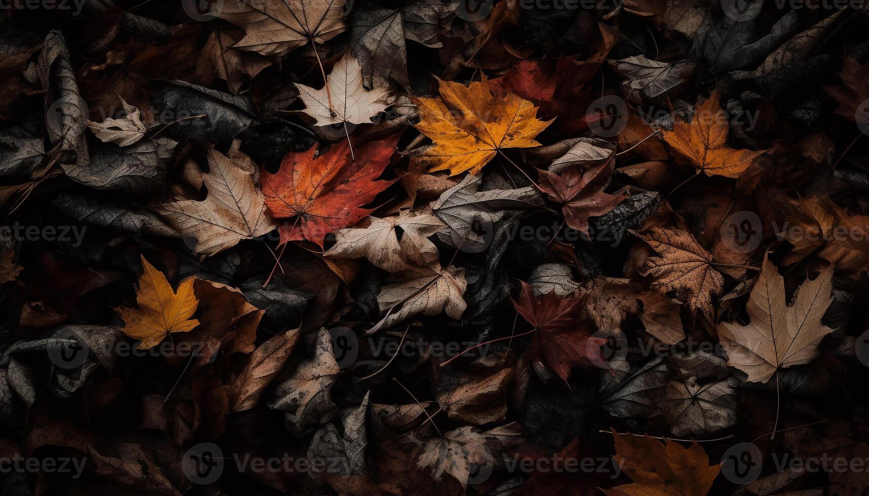 beschwingt Herbst Ahorn Blätter erstellen texturiert Hintergrund im Wald schließen oben generiert durch ai foto