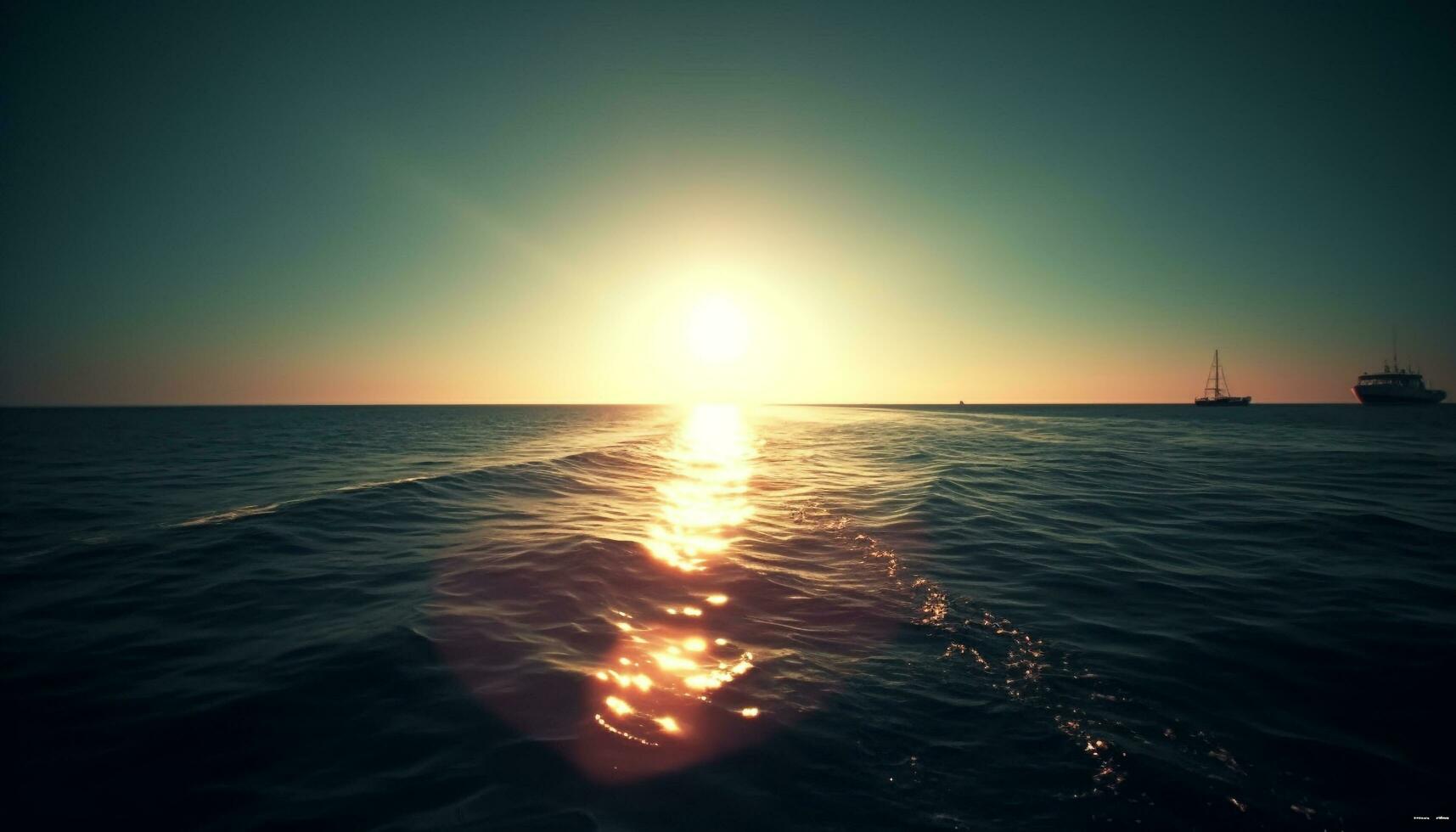 Sonnenuntergang Über still Meereslandschaft, Horizont spiegelt Schönheit im Natur generiert durch ai foto