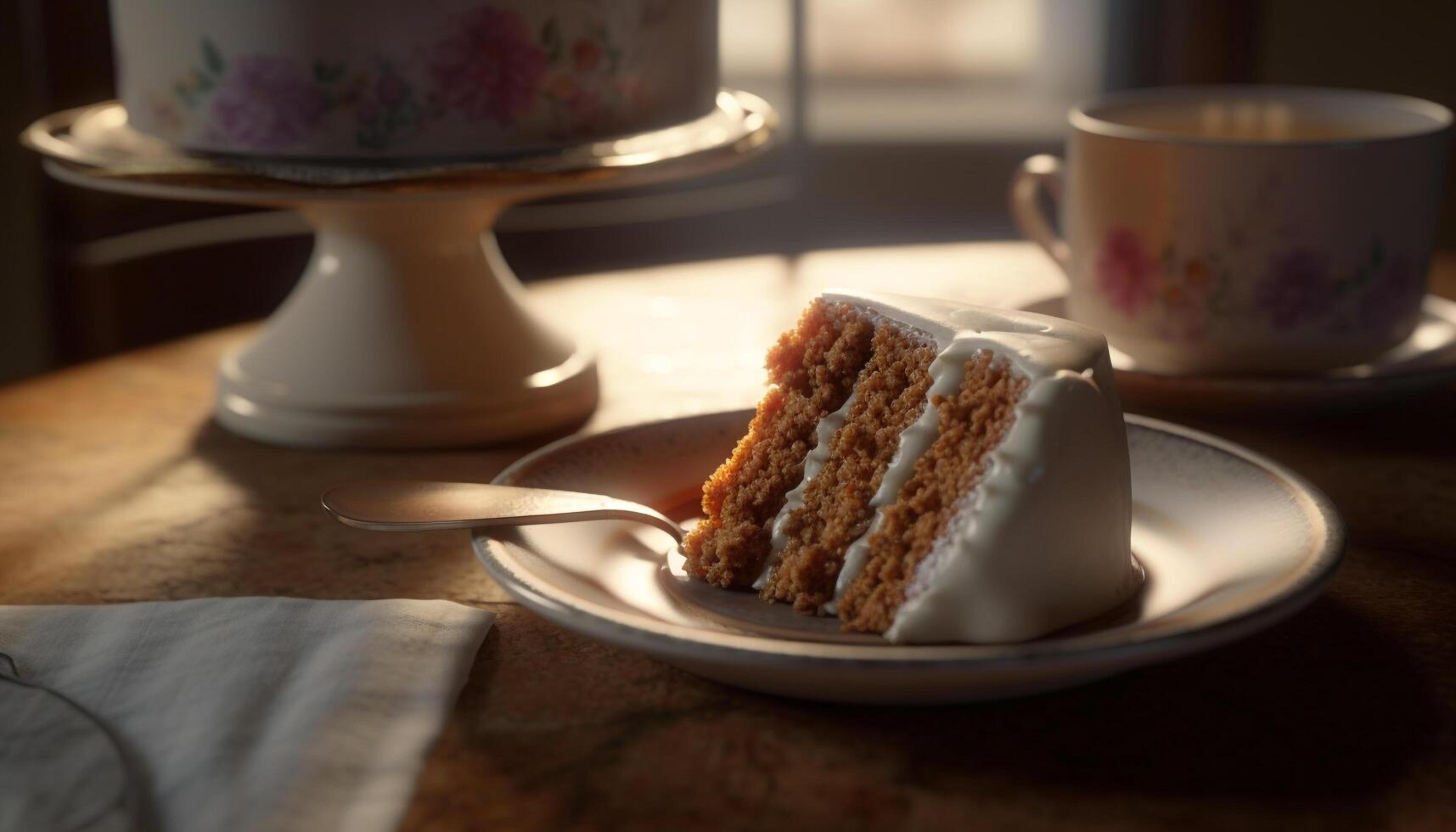 frisch gebacken Süss Kuchen mit ausgepeitscht Sahne und Schokolade Genuss generiert durch ai foto