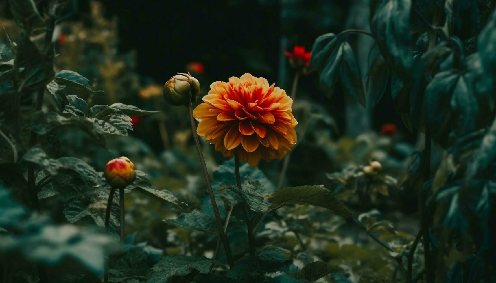 beschwingt Gelb Gänseblümchen, ein Single Blume im ein Grün Wiese generiert durch ai foto