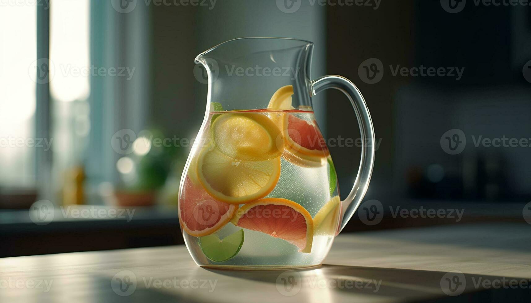 organisch Zitrusfrüchte Cocktail auf hölzern Tisch, ein erfrischend Sommer- trinken generiert durch ai foto