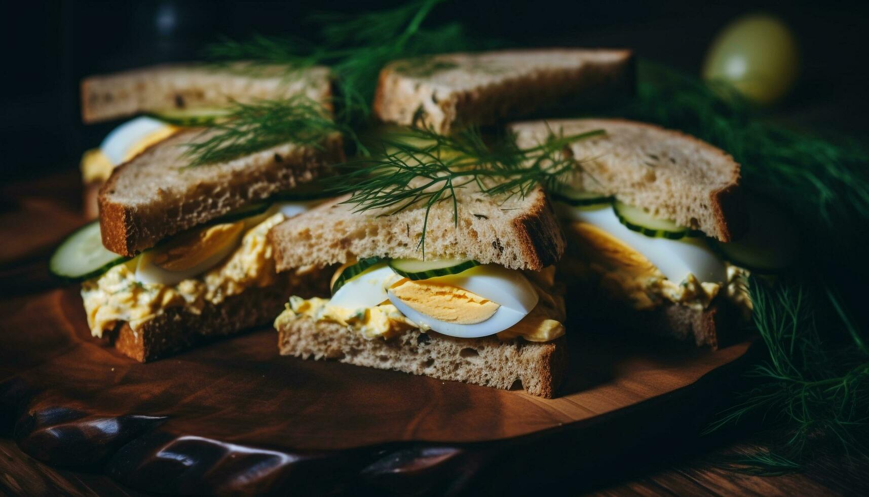 frisch gegrillt Ciabatta Sandwich mit organisch Gemüse auf rustikal Holz generiert durch ai foto