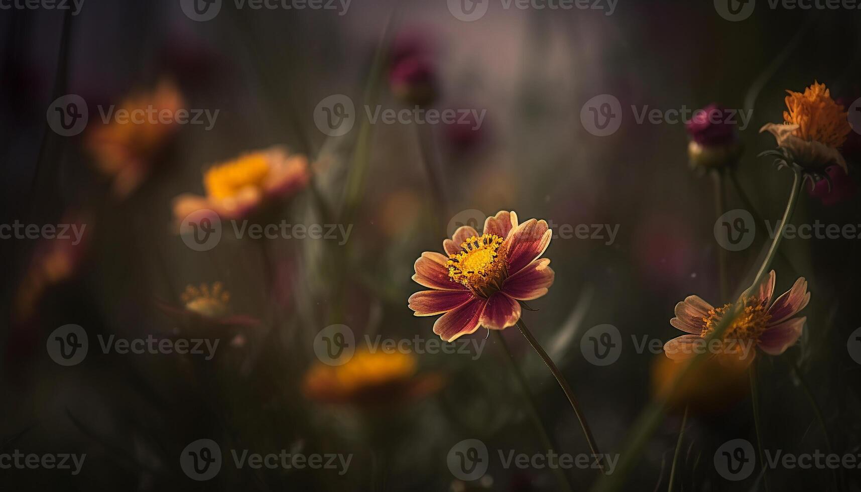 beschwingt Wildblume Wiese, ein bunt Dekoration von Natur Schönheit generiert durch ai foto