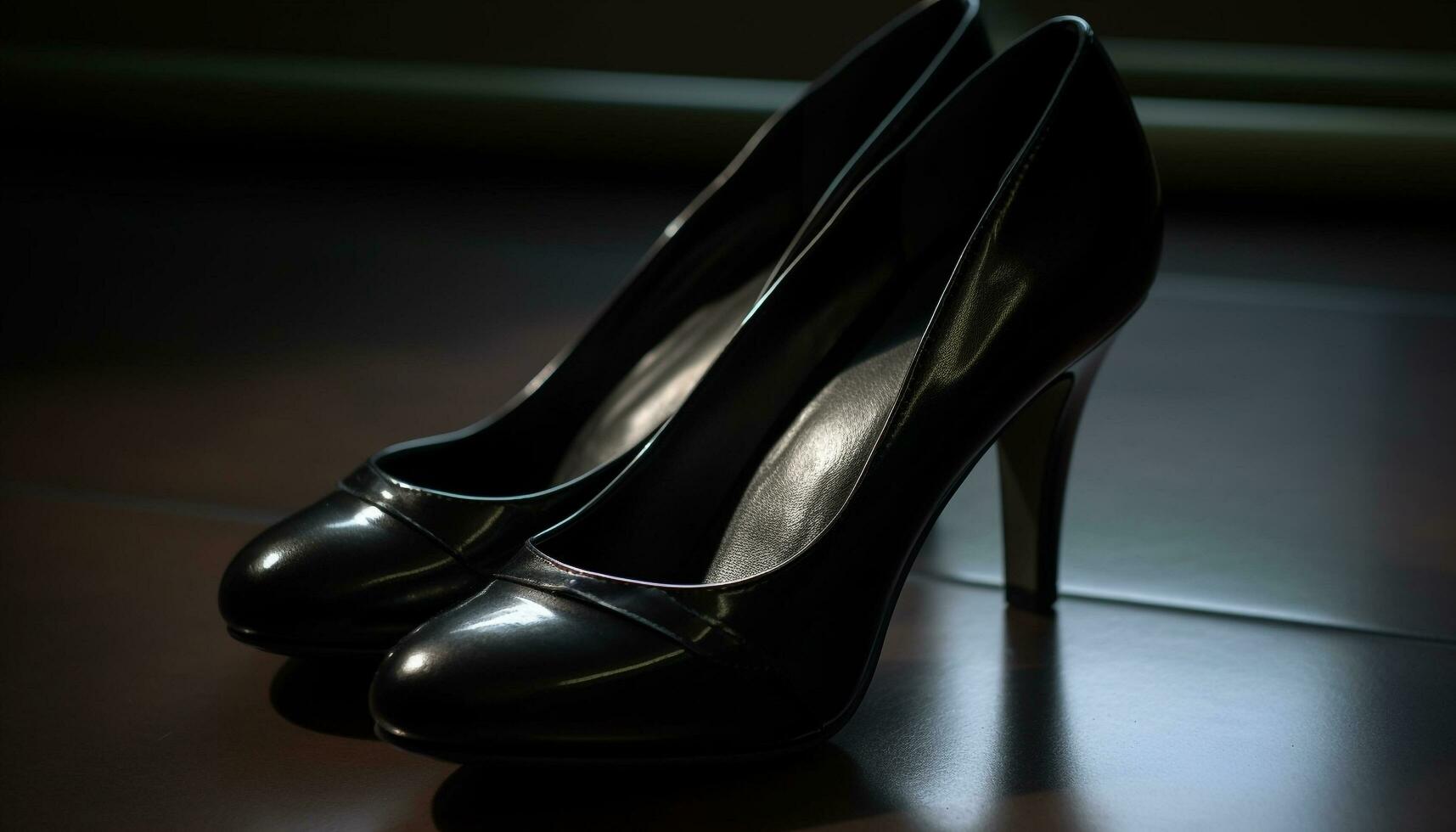 modern Frauen schwarz Patent Leder Stilett, ein Symbol von Eleganz generiert durch ai foto