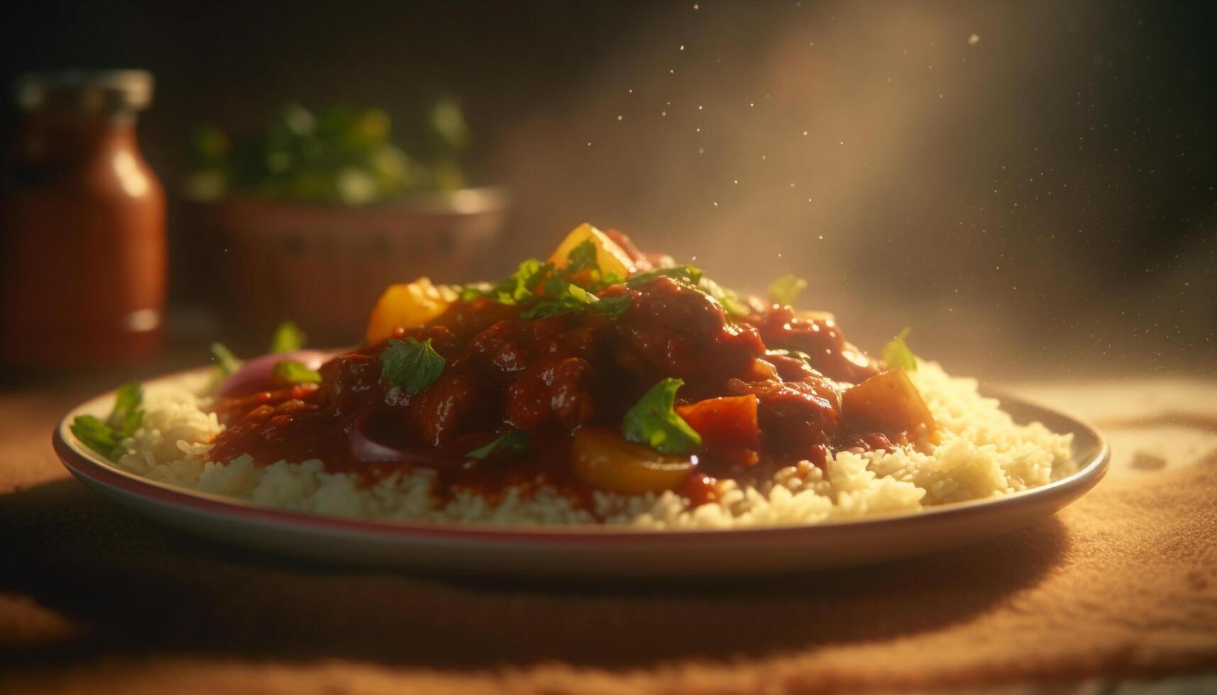 frisch Gourmet Mahlzeit mit gekocht Fleisch, gesund Gemüse, und erfrischend Salat generiert durch ai foto