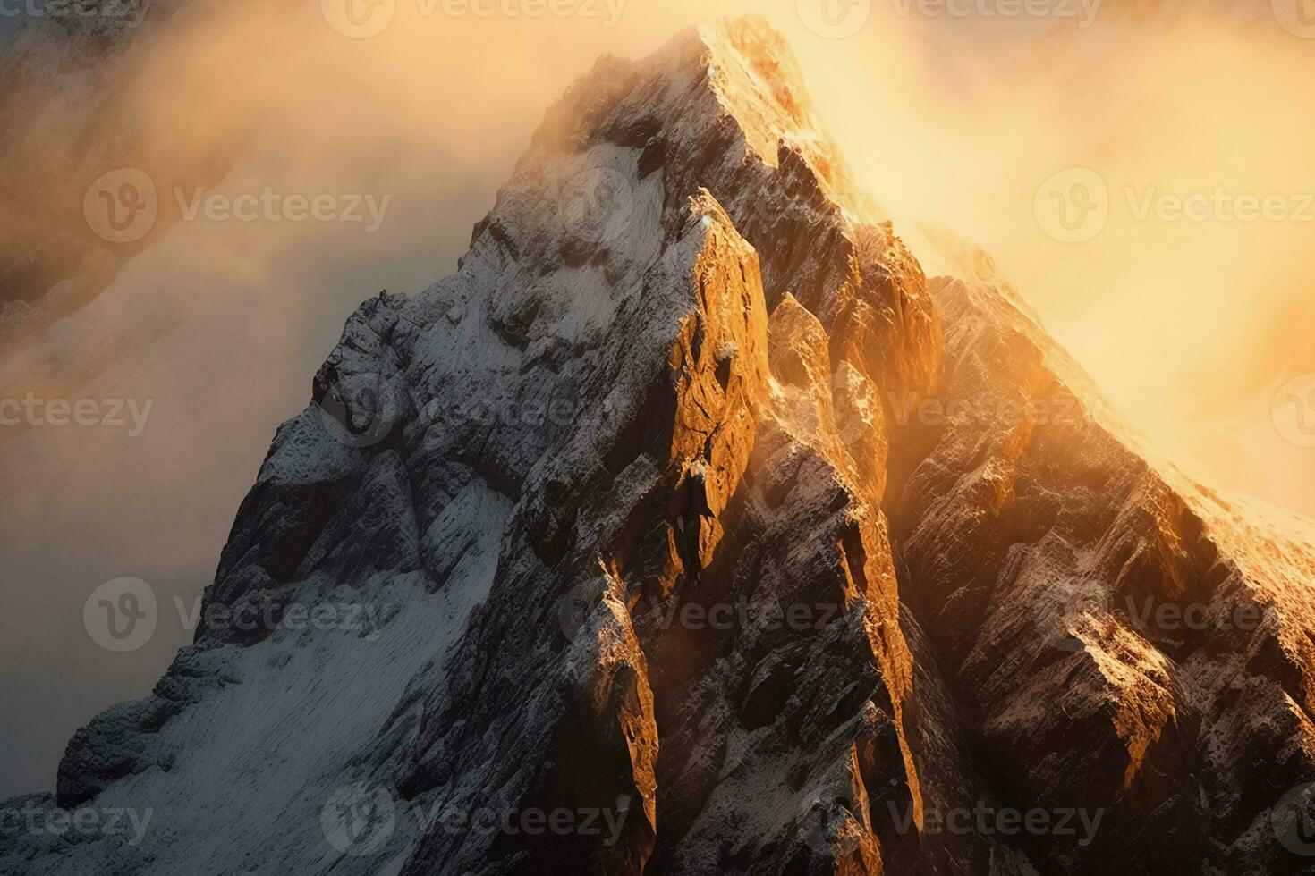 Foto von robust Bergsteiger alpin Gipfel. ai generativ