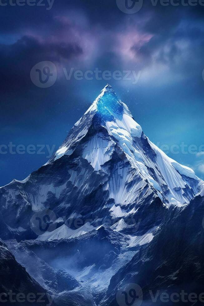 das Base von montieren Everest von ein felsig Boden, im das Stil von Licht Himmel. ai generativ foto