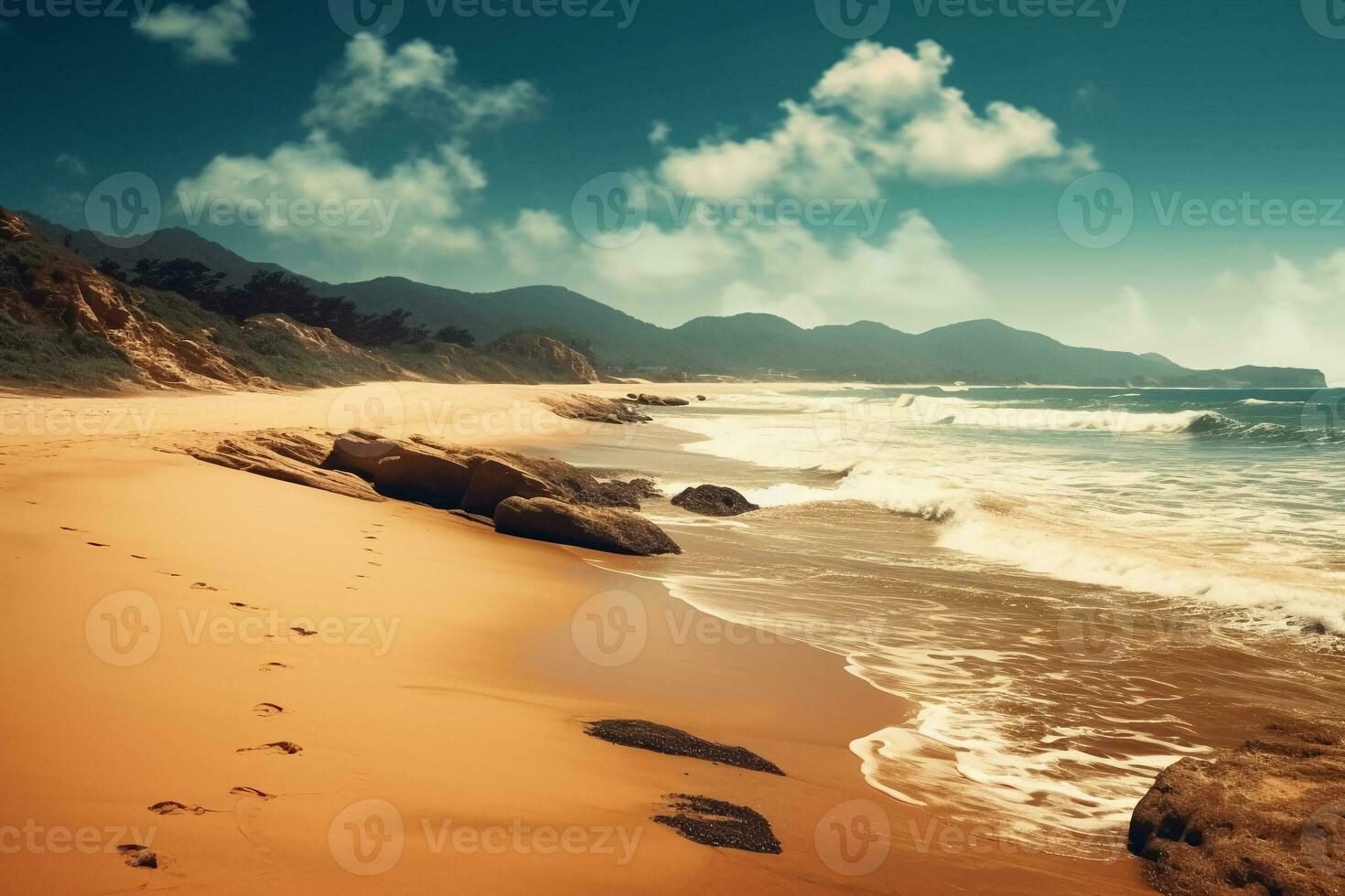 Blau Himmel und sandig Strand. ai generativ foto