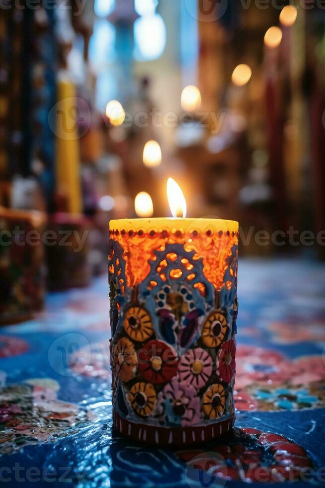 Kerzen sind zündete im Vorderseite von ein Kirche Fenster. KI-generiert  30126454 Stock-Photo bei Vecteezy