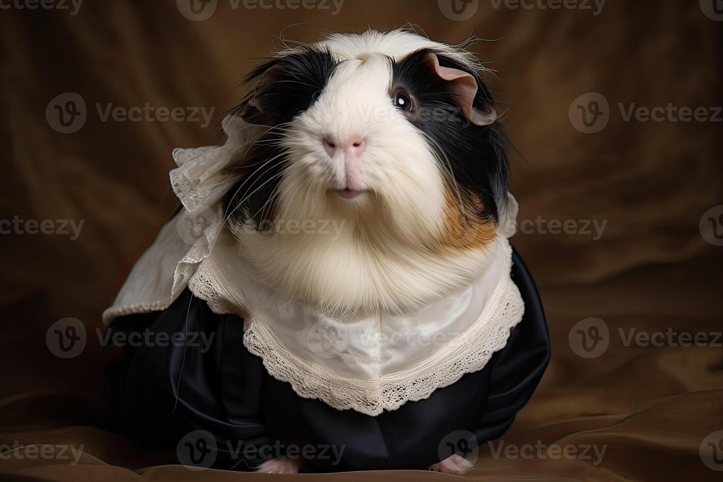 ai generiert Porträt von Guinea Schwein tragen Maid Outfit. foto