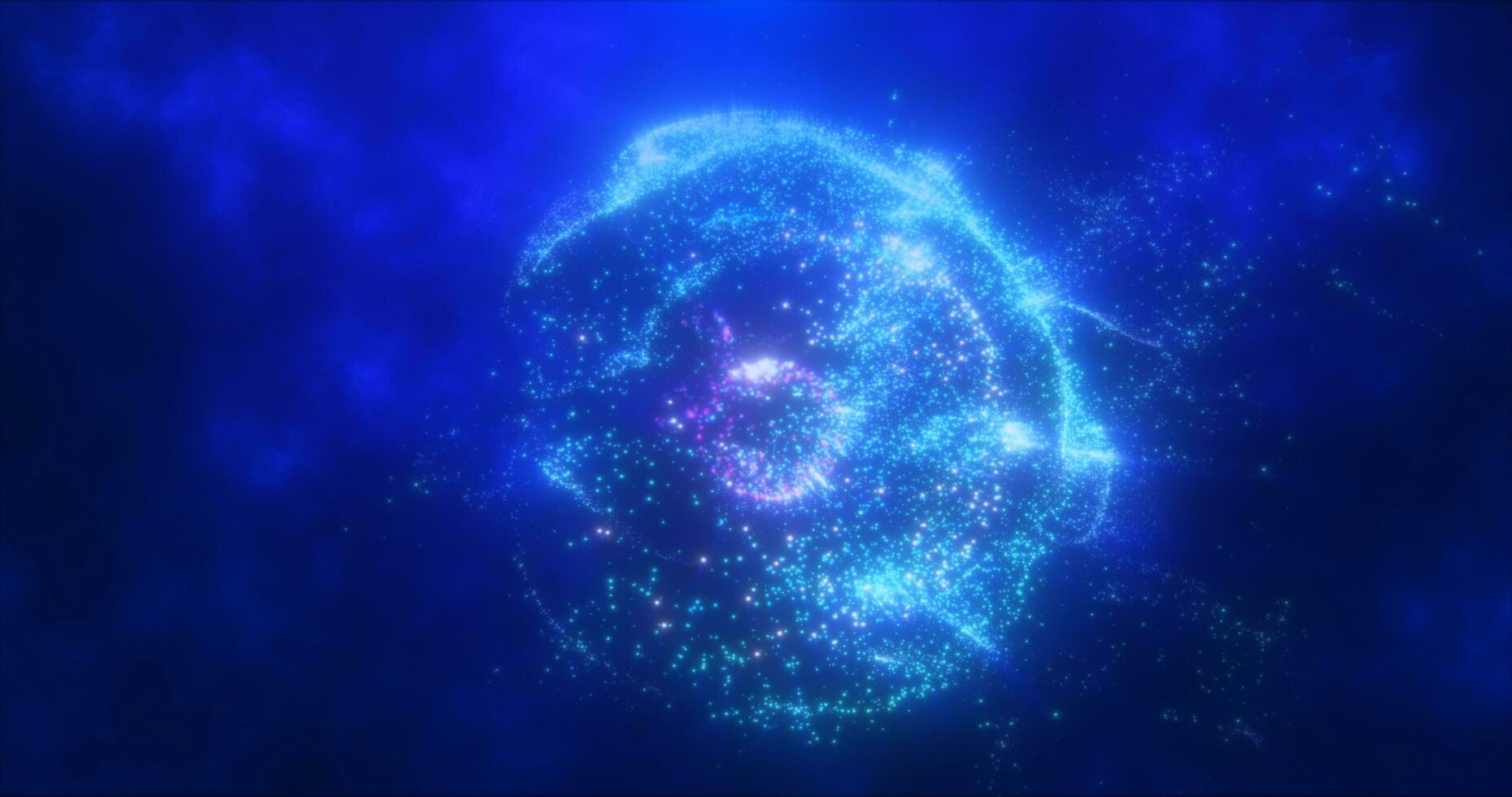 abstrakt runden Blau Partikel Kugel glühend Energie Wissenschaft futuristisch Hi-Tech Hintergrund foto