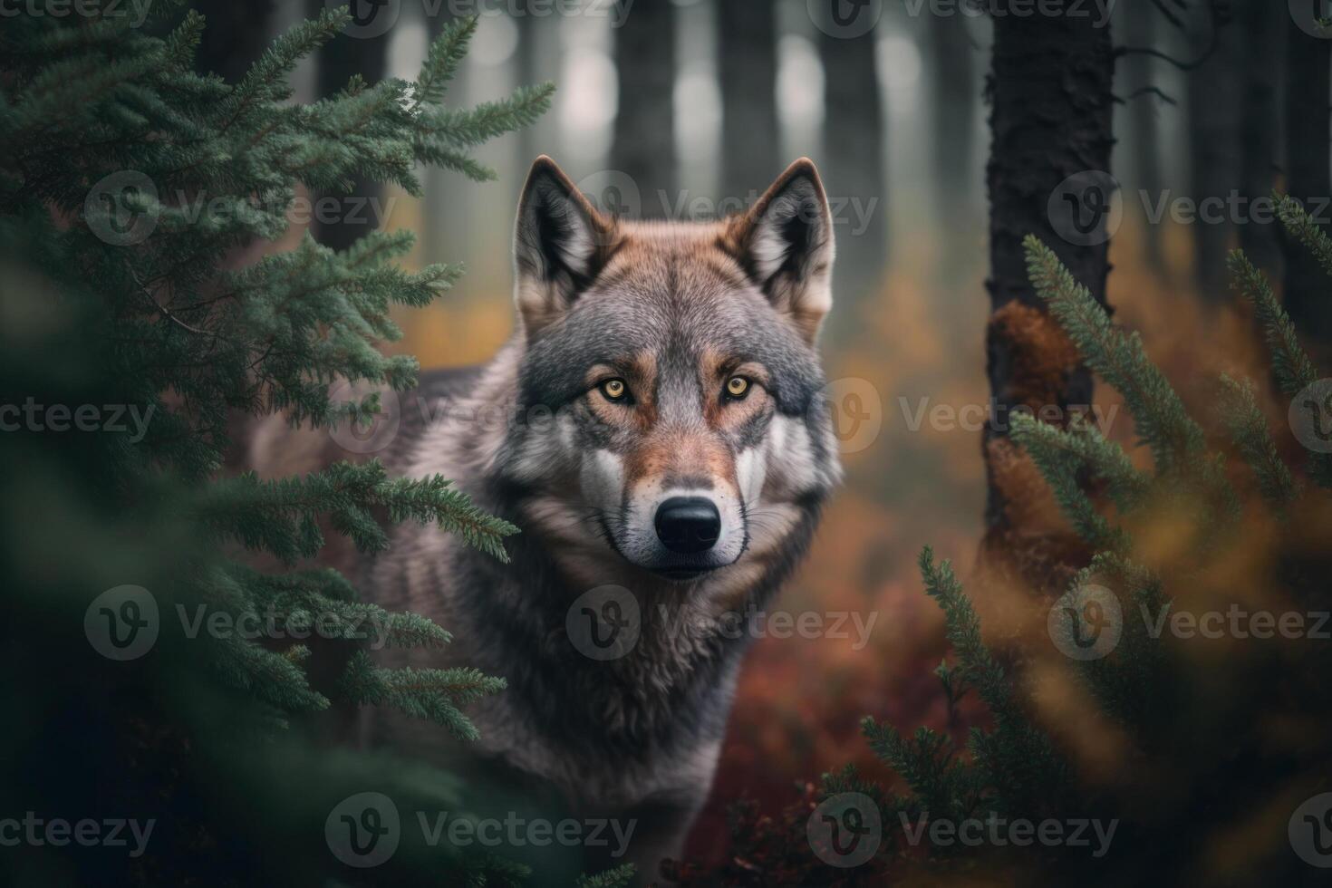 schließen wild Wolf im Natur Lebensraum. generativ ai foto