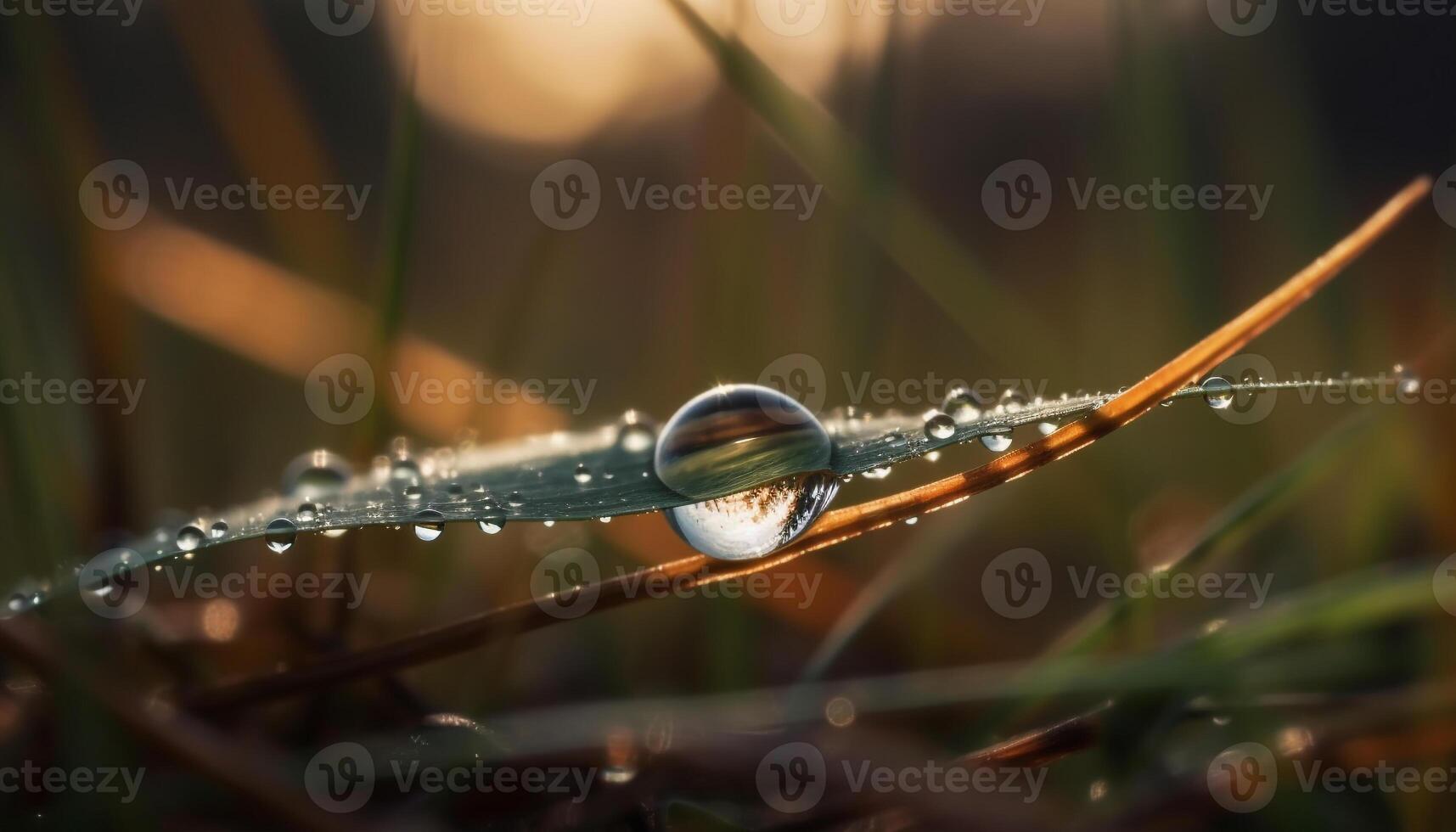 frisch Grün Tau Tropfen auf nass Gras generiert durch ai foto