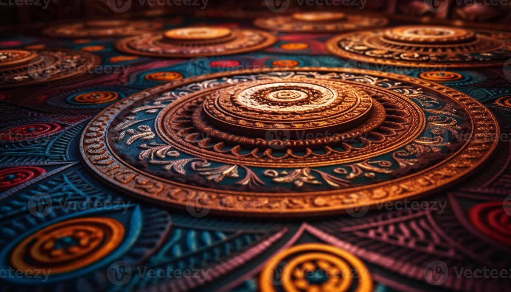 aufwendig Mandala Teppich mit beschwingt Blumen- Muster generiert durch ai foto