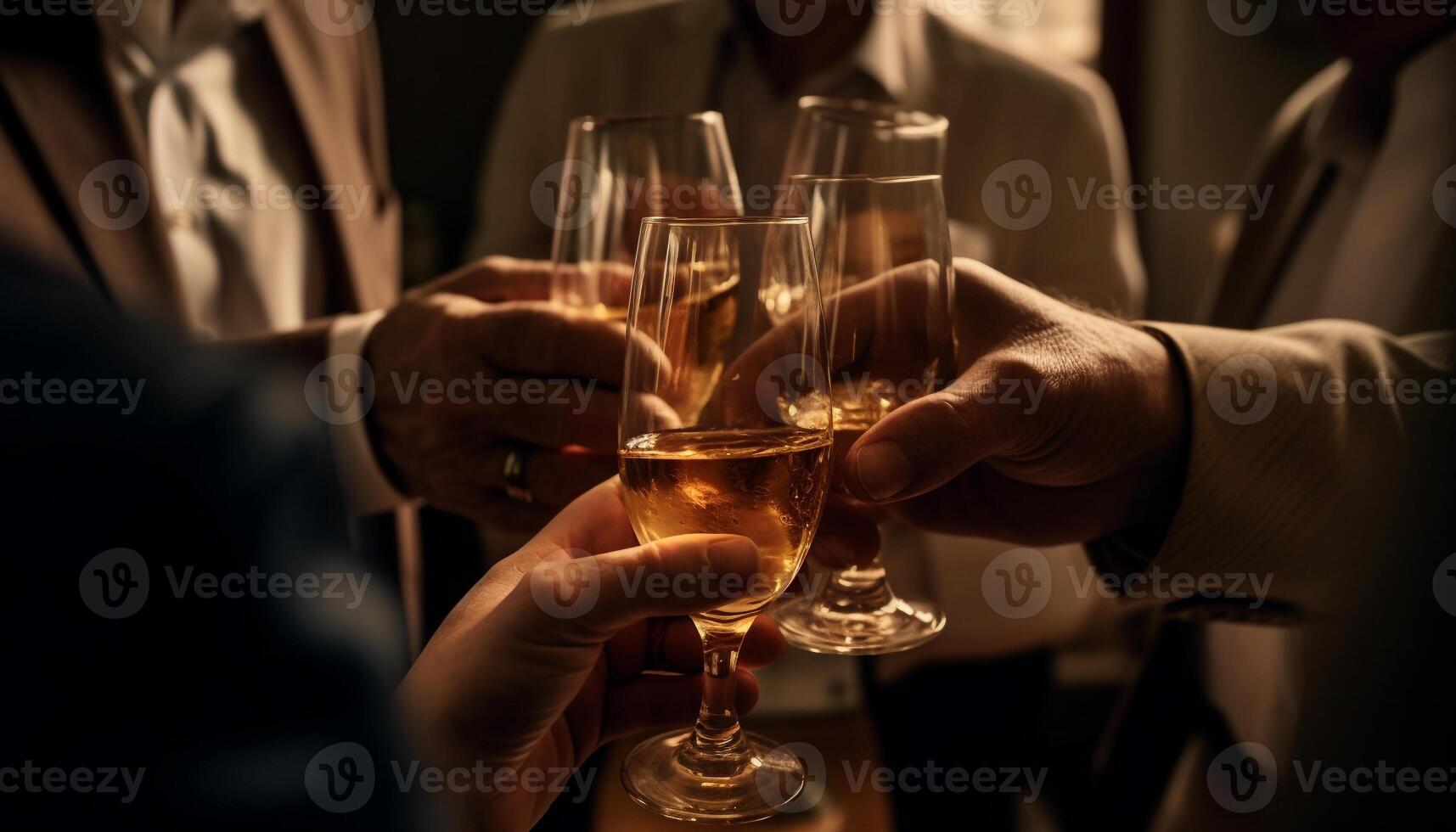 Männer und Frauen halten Wein Brille im ein Luxus Bar generiert durch ai foto