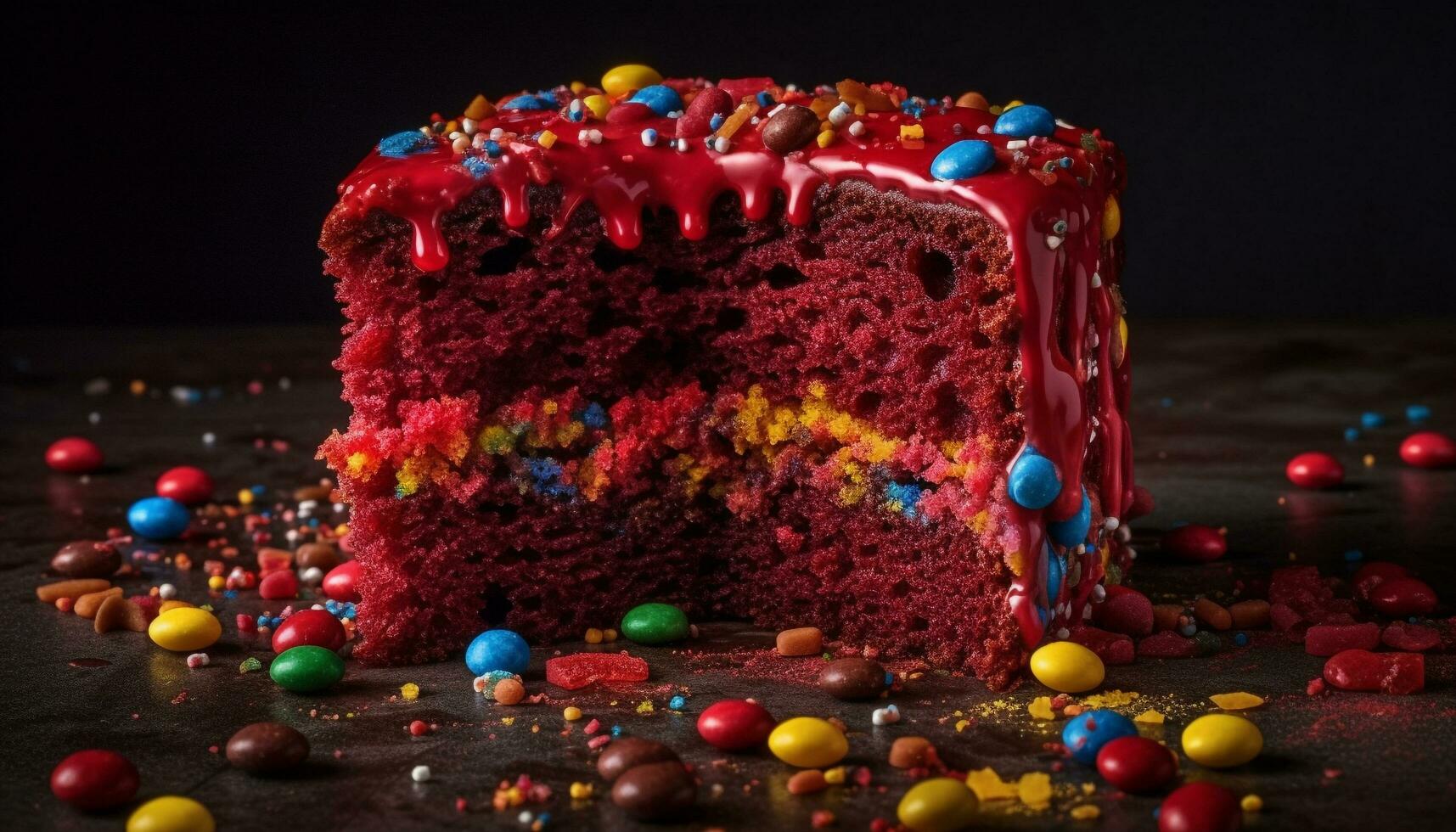 hausgemacht Geburtstag Kuchen mit Schokolade Glasur und multi farbig Konfetti Dekoration generiert durch ai foto