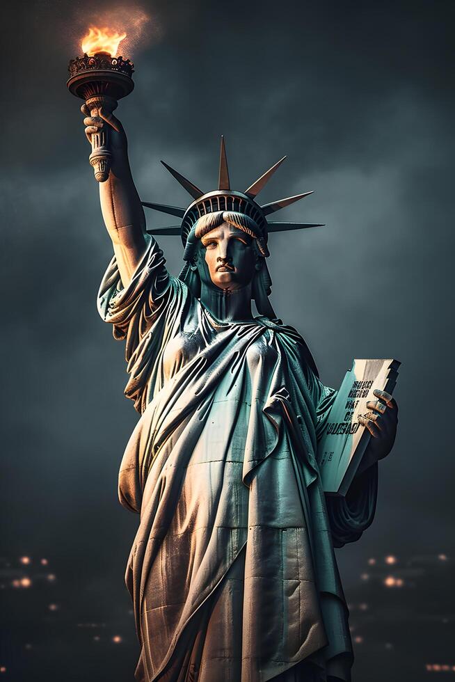 berühmt Statue von Freiheit, Neu York ai generiert foto