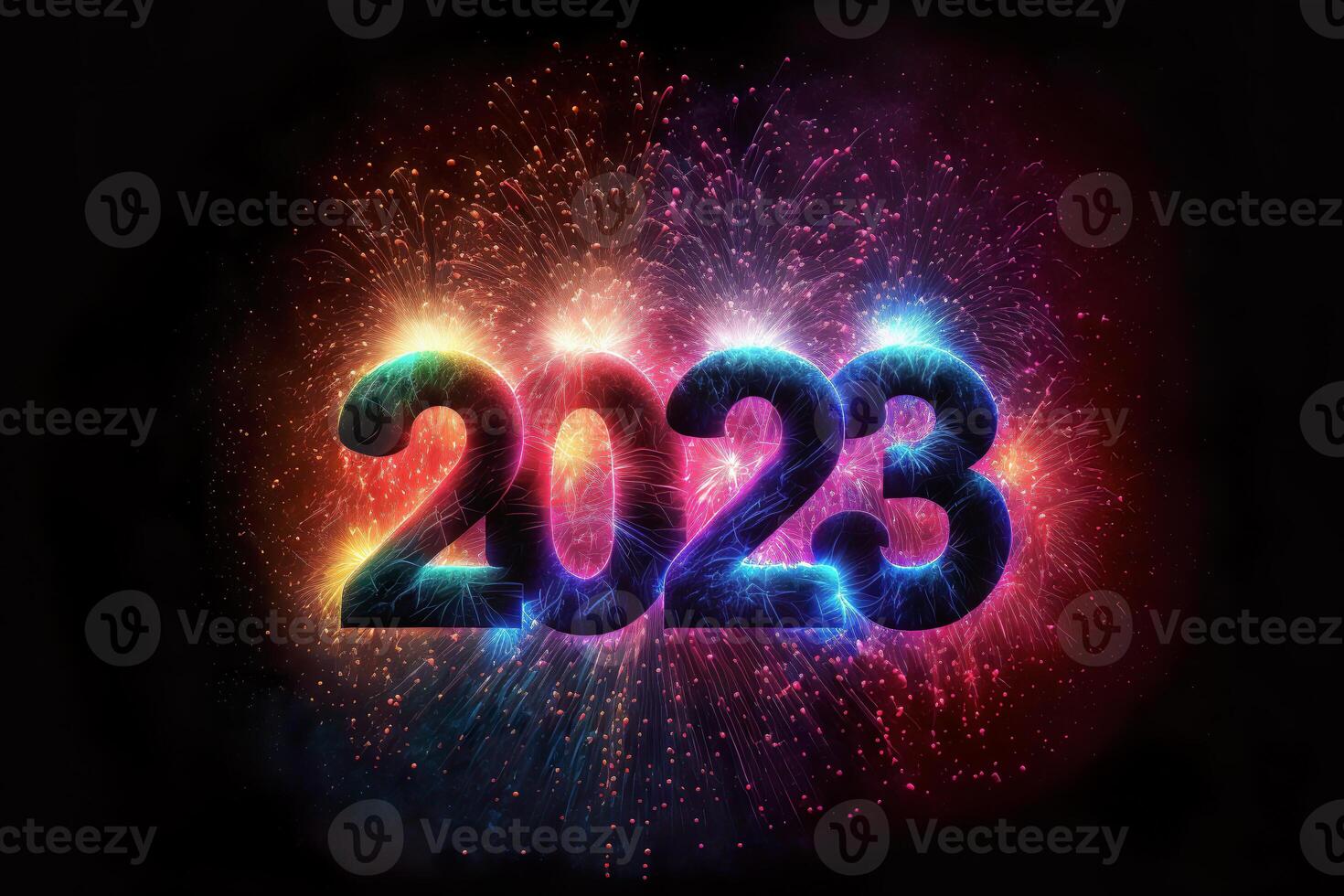 glücklich Neu Jahr 2023, Urlaub Hintergrund mit Feuerwerk , festlich Hintergrund, generativ ai foto