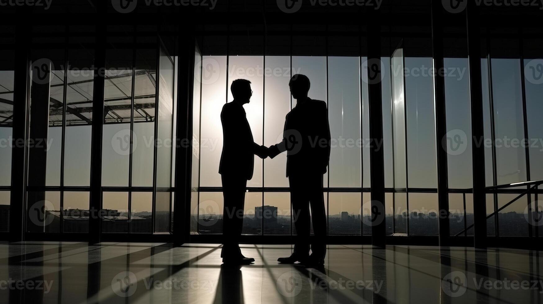 Geschäftsmann Handschlag zum Zusammenarbeit von Geschäft Zusammenschluss und Erwerb. ai generiert foto
