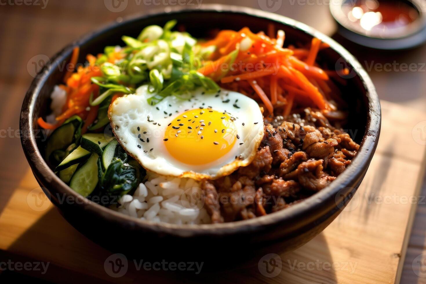 Lager Foto von bibimbap manchmal romanisiert wie bi bim Schlag Essen Fotografie generativ ai