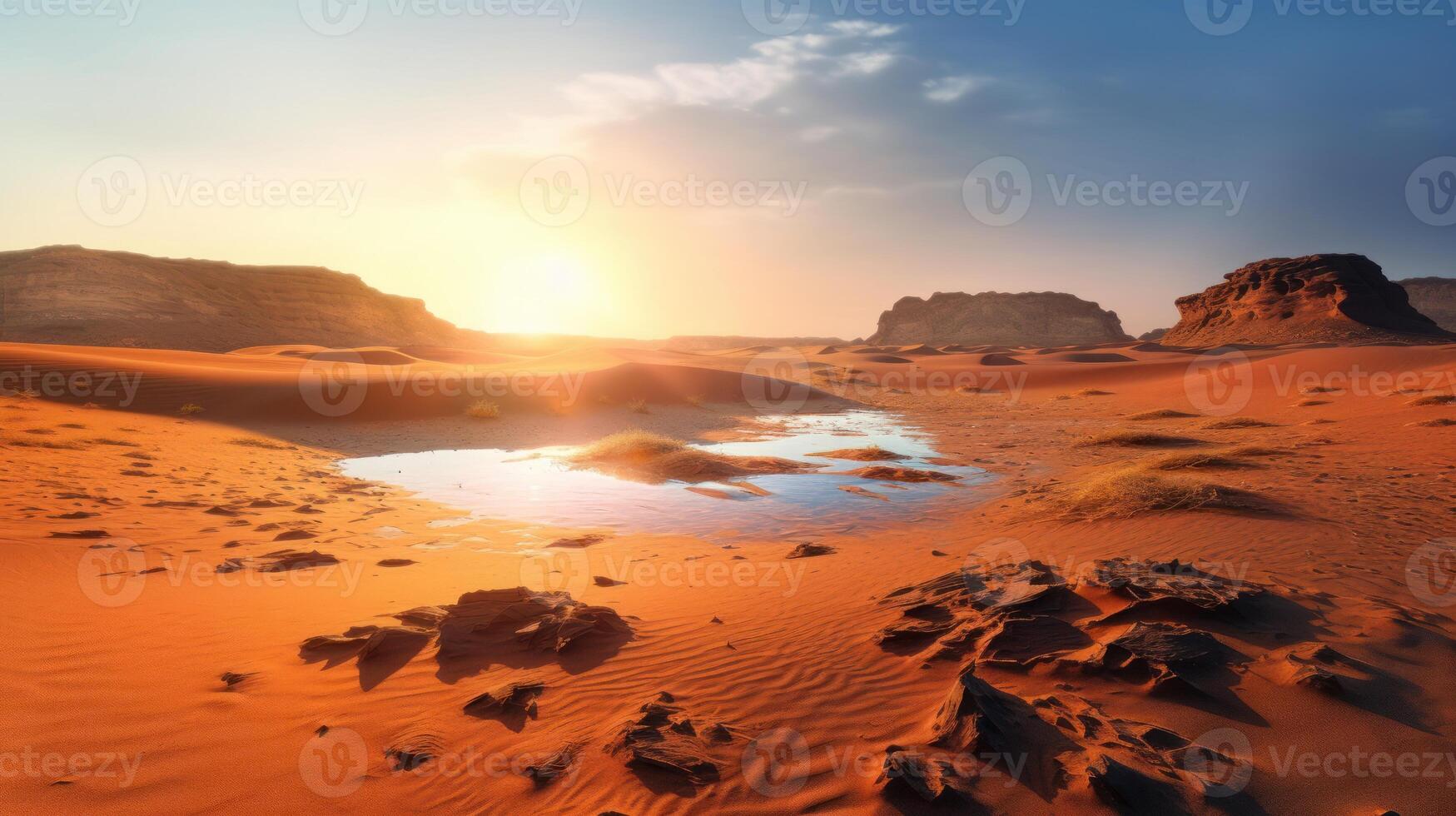 Landschaft von ein Sonnenuntergang Über Wüste. Natur Fotografie. ai generiert foto