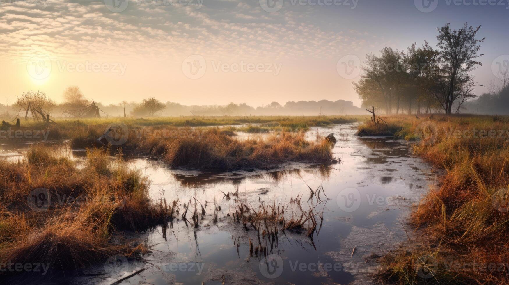 schön Landschaft von Feuchtgebiet. Natur Fotografie. ai generiert foto