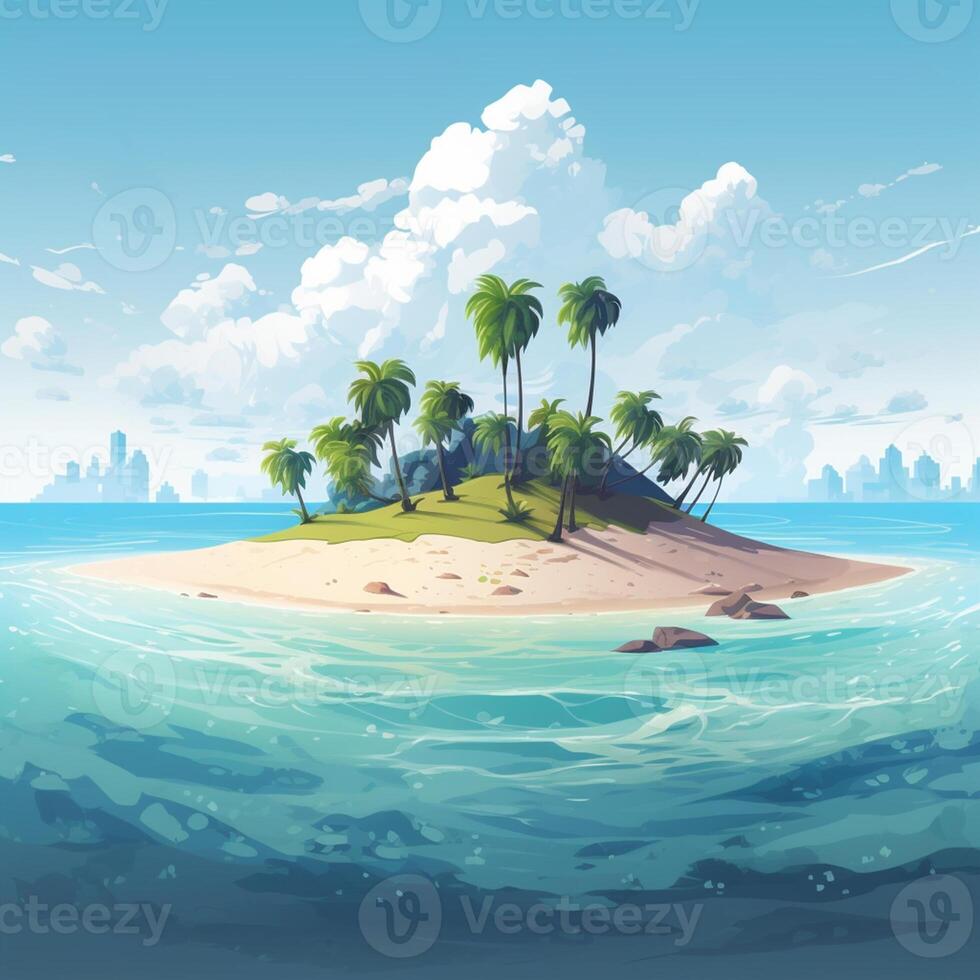 schön Insel mit Blau Meer Weiß Sand Illustration ai generiert foto