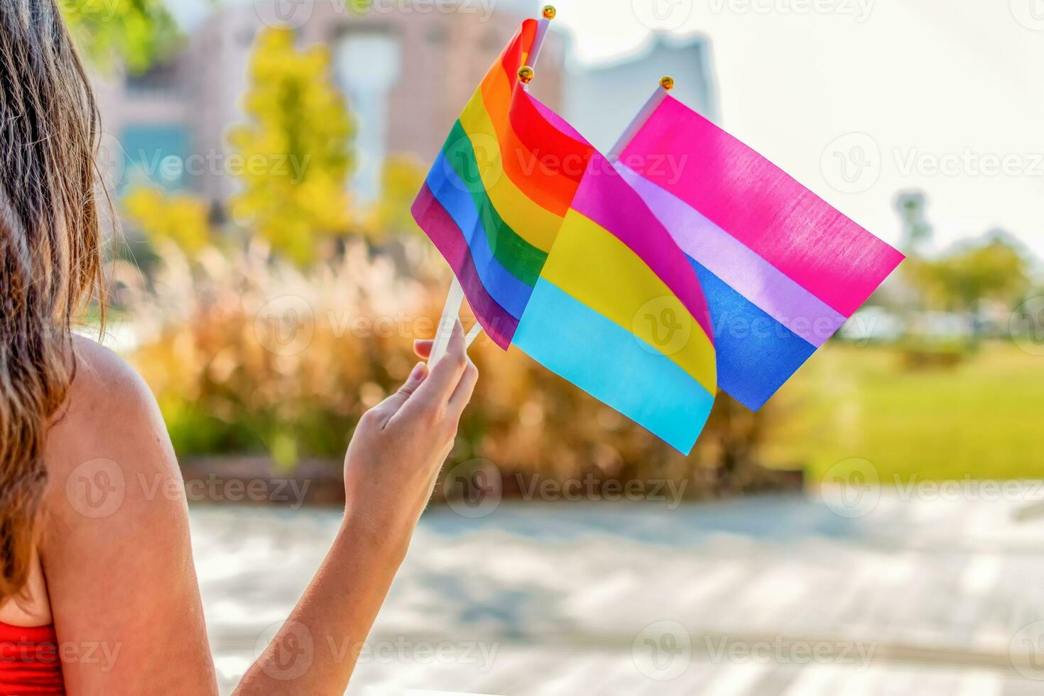 Geschlecht komisch. lgbtq Flagge, bisexuell Flagge, schwenken Sexual- Flagge. selektiv Fokus. foto