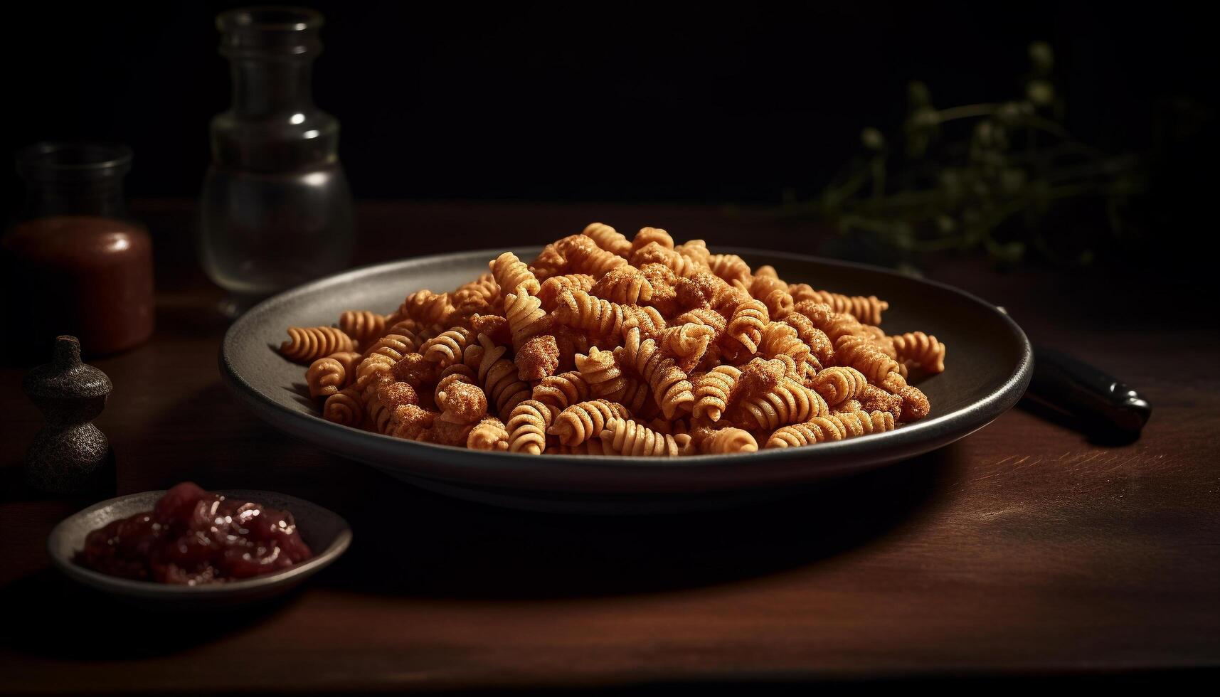 gesund Pasta Mahlzeit auf rustikal hölzern Tabelle generiert durch ai foto