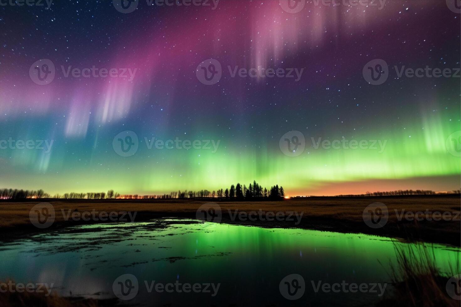 Aurora Landschaft mit Nord Beleuchtung, generativ ai foto