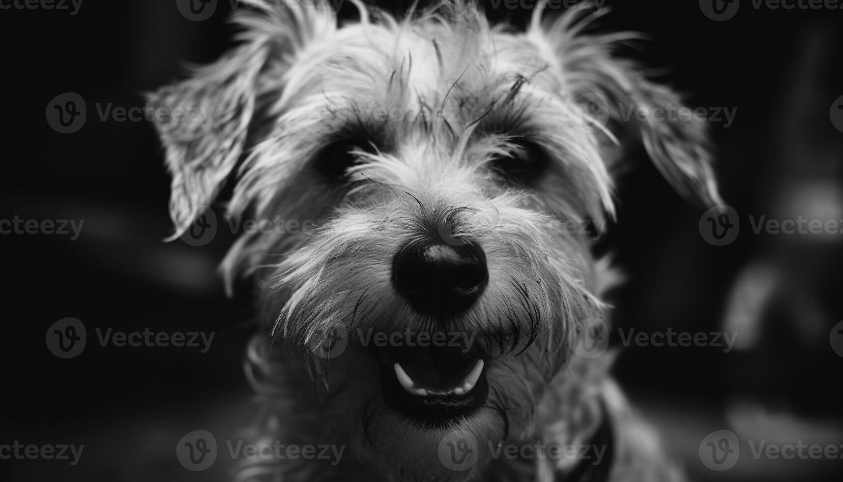 ein spielerisch Schnauzer Hündchen mit nass Nase sieht aus beim Kamera generativ ai foto