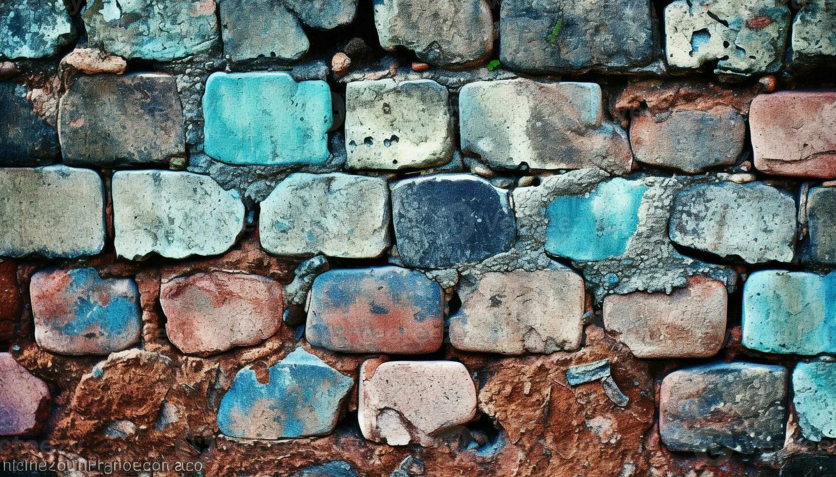 verwittert Backstein Mauer mit Rau Stein Material und Grunge Design generiert durch ai foto