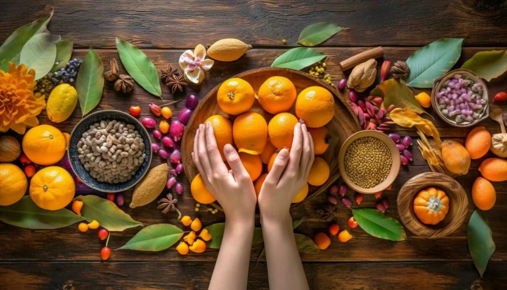 gesund Frauen Kochen organisch Vegetarier Essen mit frisch Herbst Zutaten generiert durch ai foto