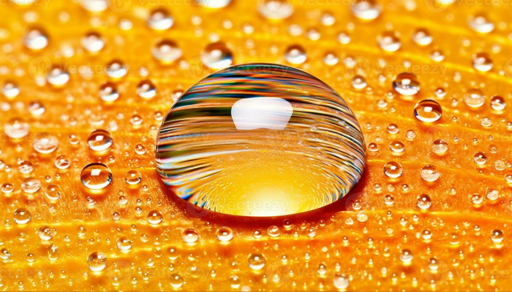 transparent Regentropfen auf Grün Blatt, reflektieren beschwingt Herbst Schönheit generiert durch ai foto