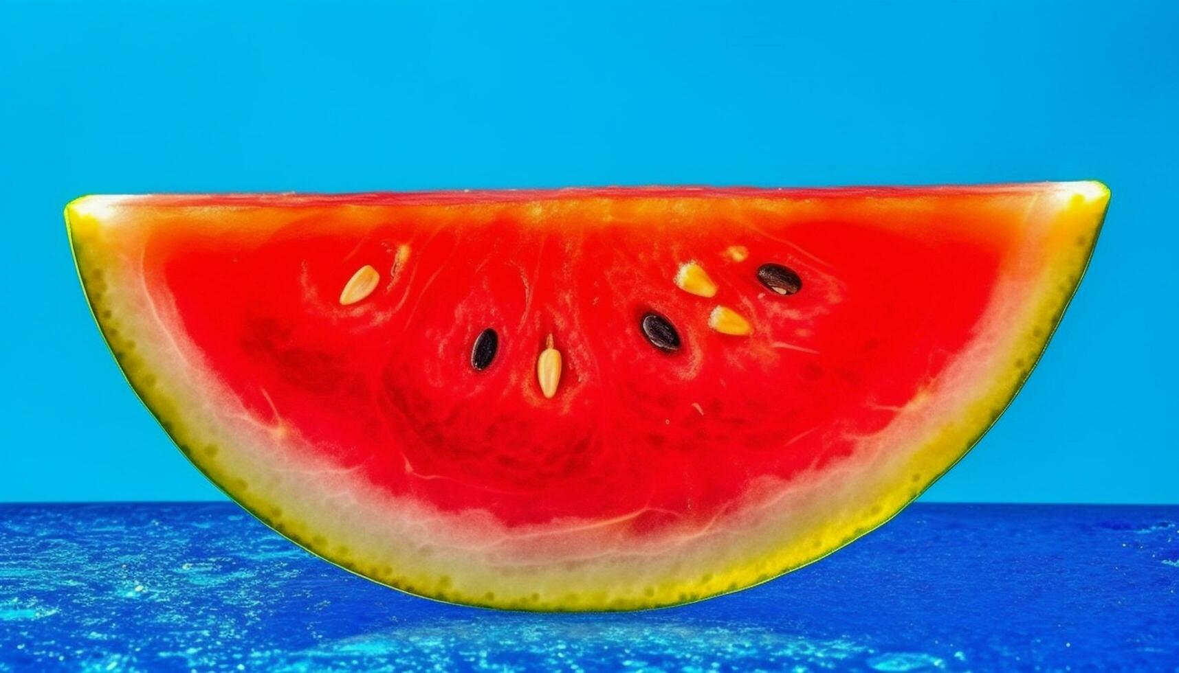 reif Wassermelone Scheibe, saftig und süss, perfekt Sommer- Erfrischung generiert durch ai foto