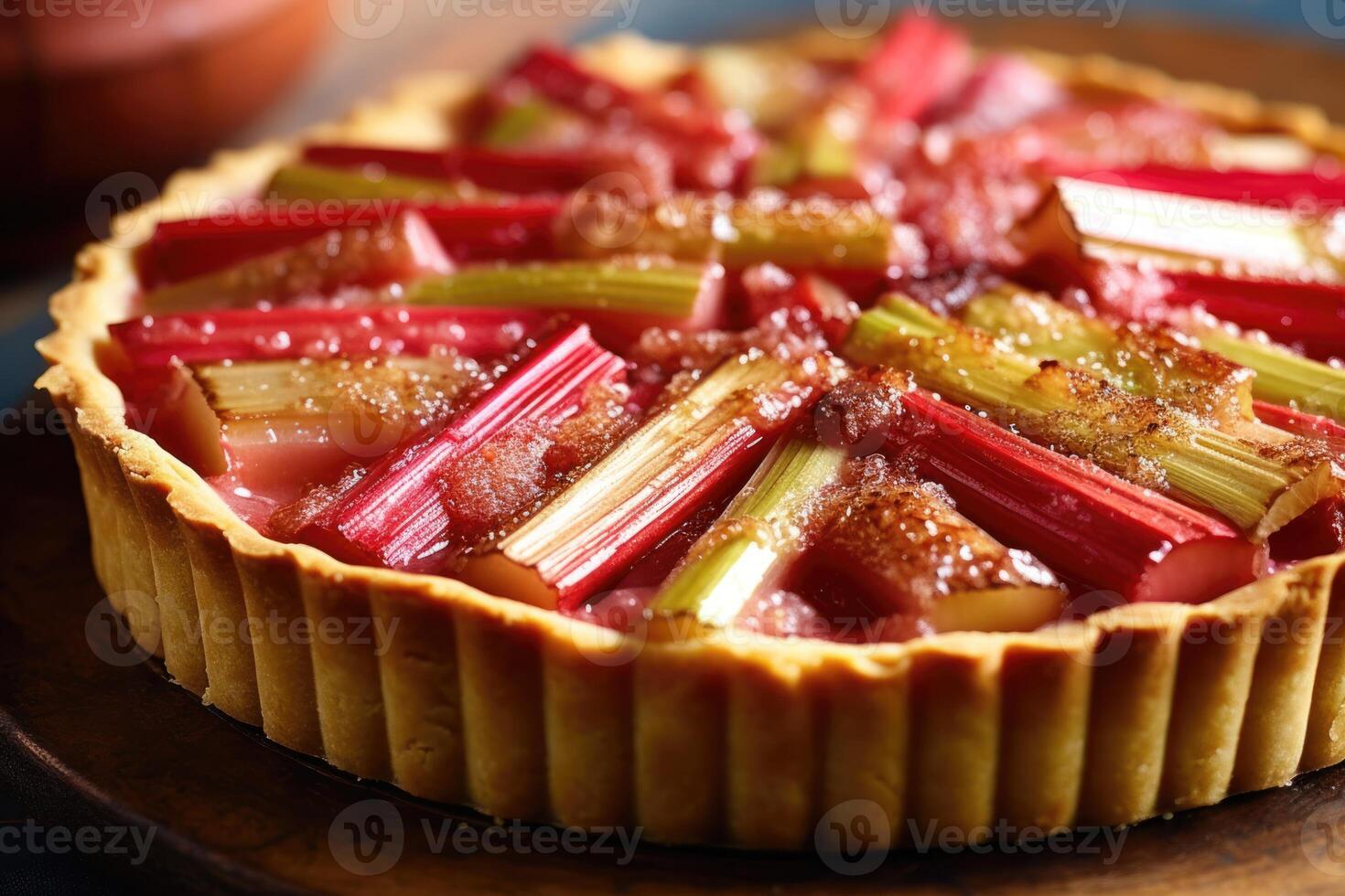 ein Rhabarber Torte ist ein Torte gefüllt mit Rhabarber Fotografie generativ ai foto