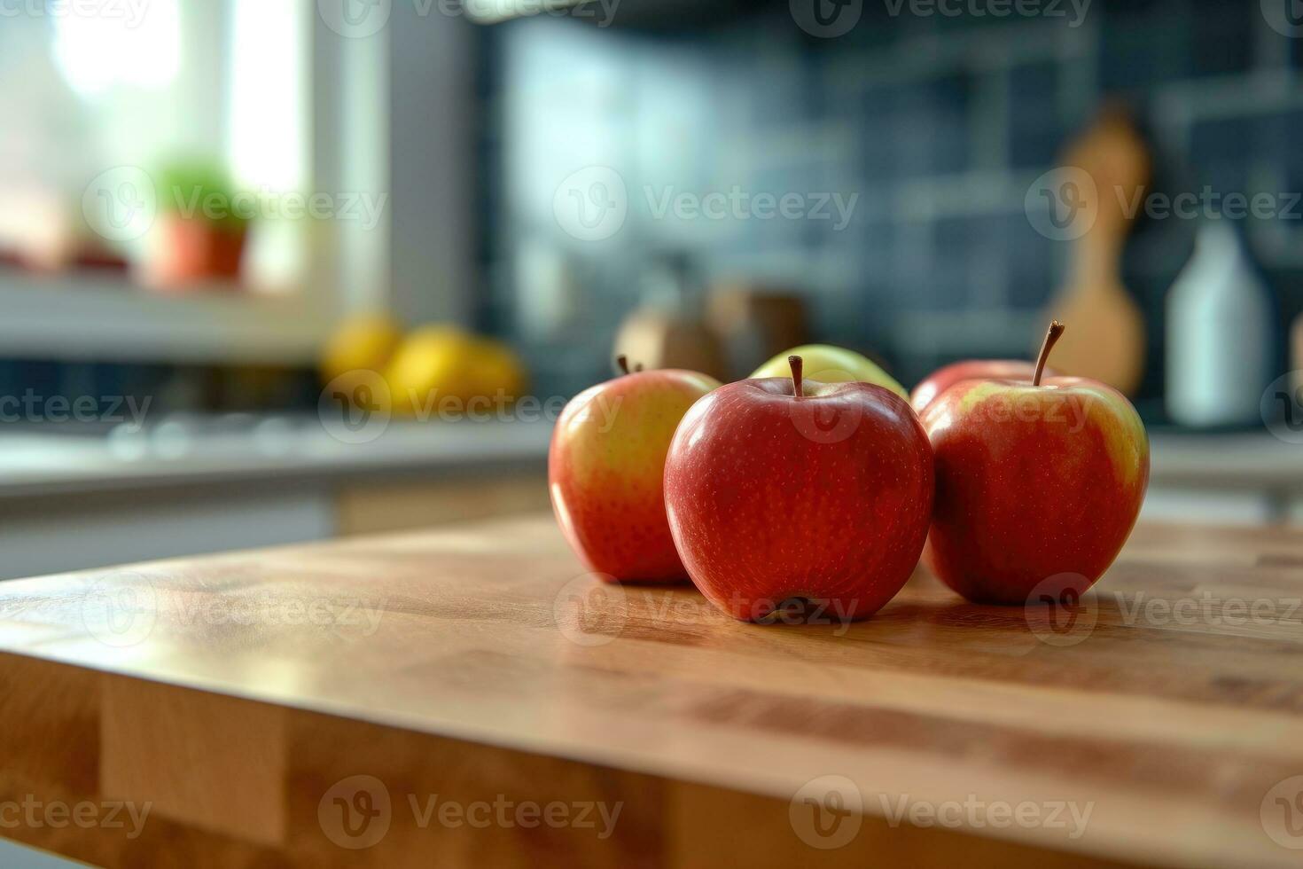 Äpfel Obst im das Küche Tabelle Essen Fotografie ai generiert foto