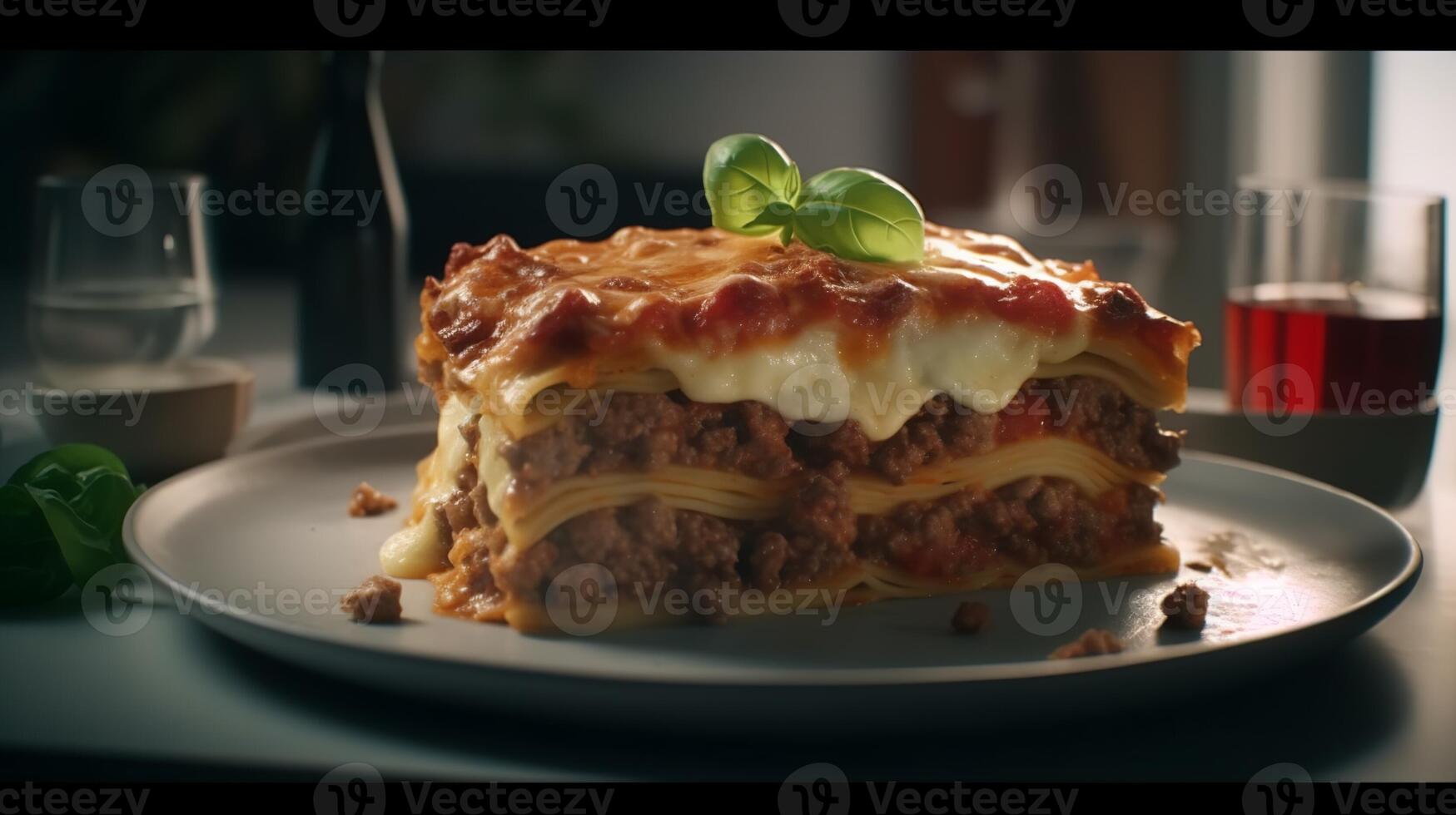 Lager Foto von hyperrealistisch Porträt von Lasagne Italien Essen Fotografie generativ ai