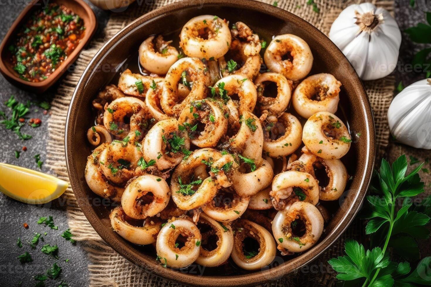 Lager Foto von Calamari ripieni ist ein aromatisch Italienisch Fotografie generativ ai