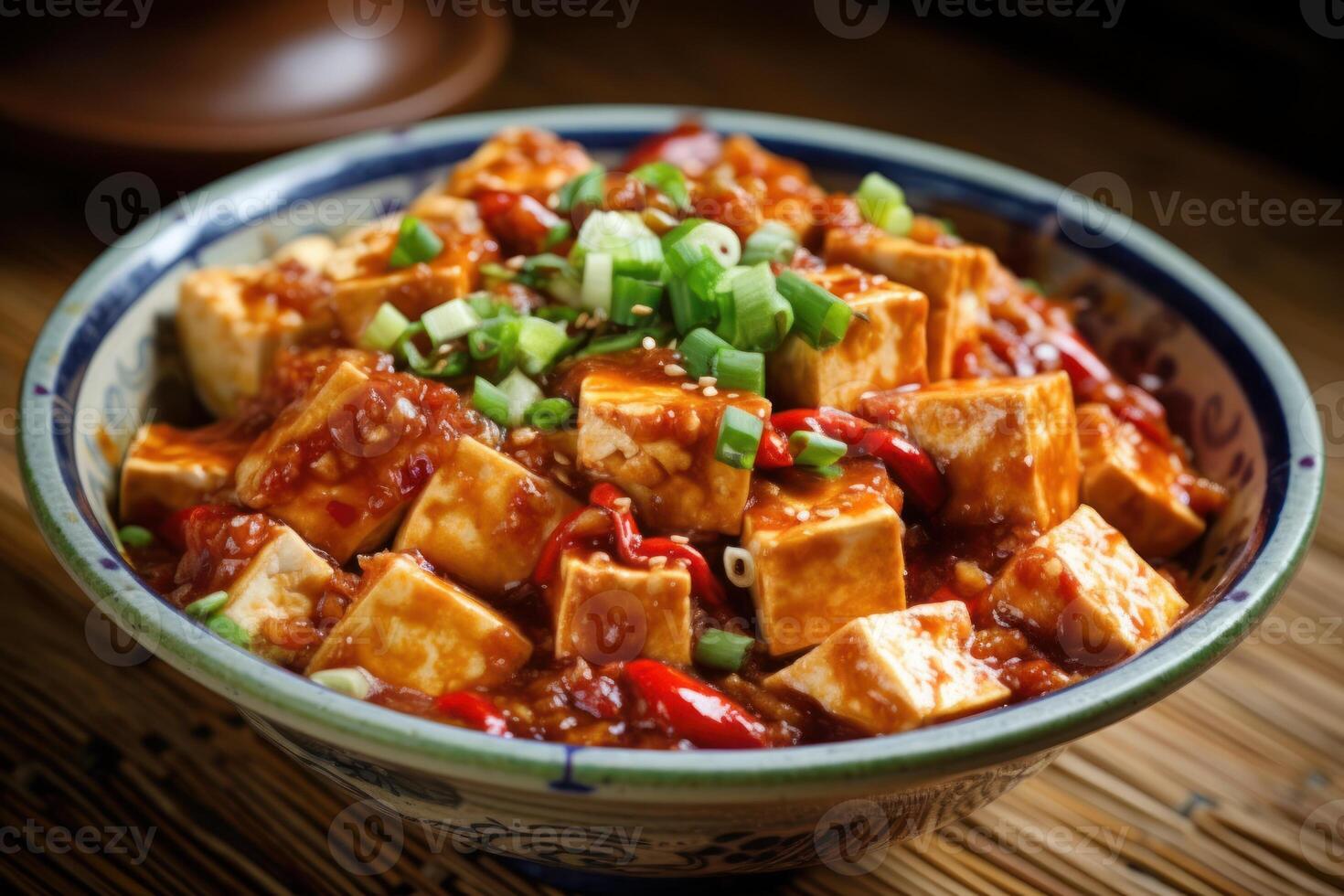 Lager Foto von ma po Tofuma po Tofu mp duf pockennarbig Oma Bohnengallerte Essen Fotografie generativ ai