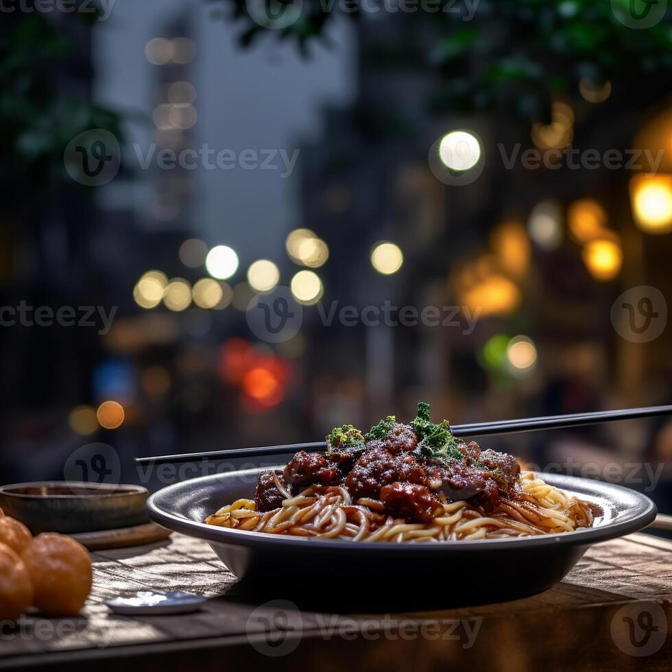 Lager Foto von Jajangmyeon filmisch redaktionell Essen Fotografie generativ ai