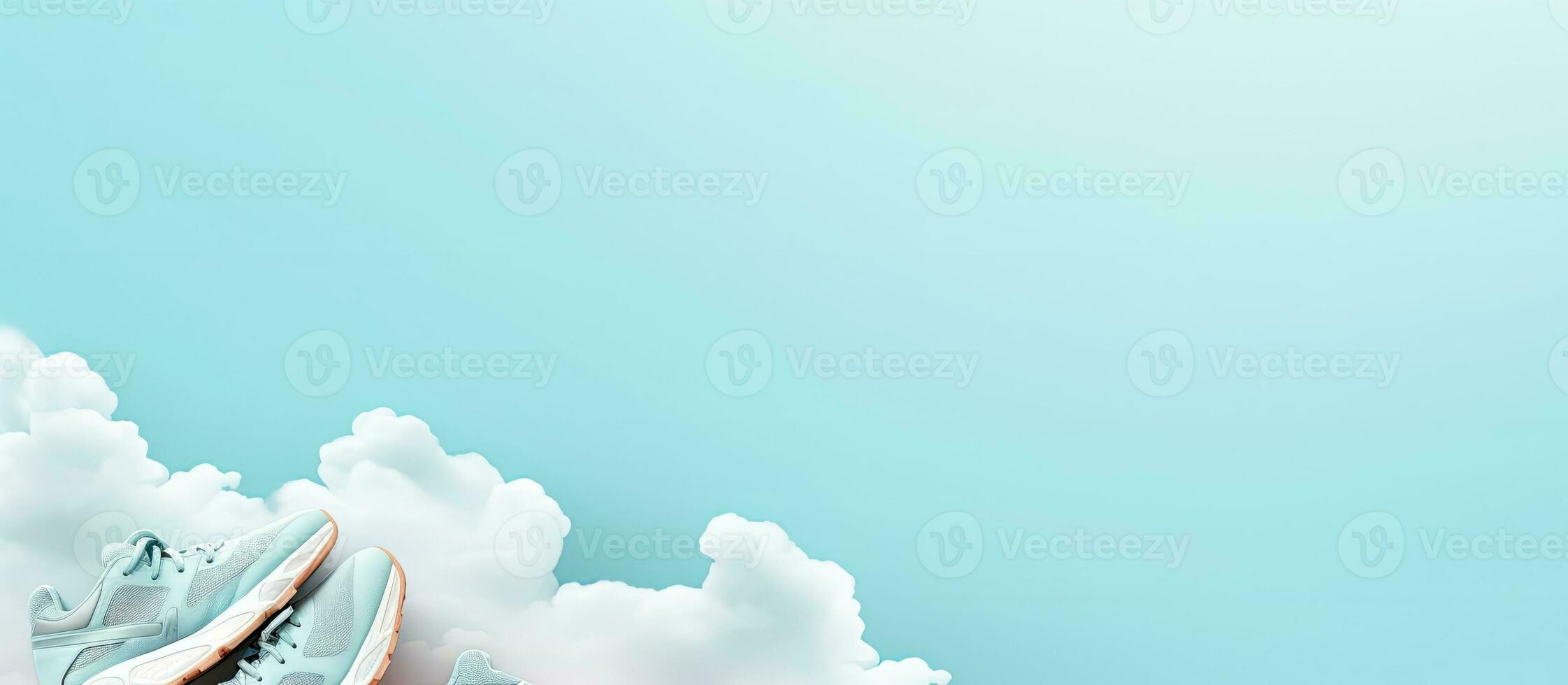 ein Paar von Turnschuhe Sitzung auf oben von ein Wolke gefüllt Himmel erstellt mit generativ ai Technologie foto